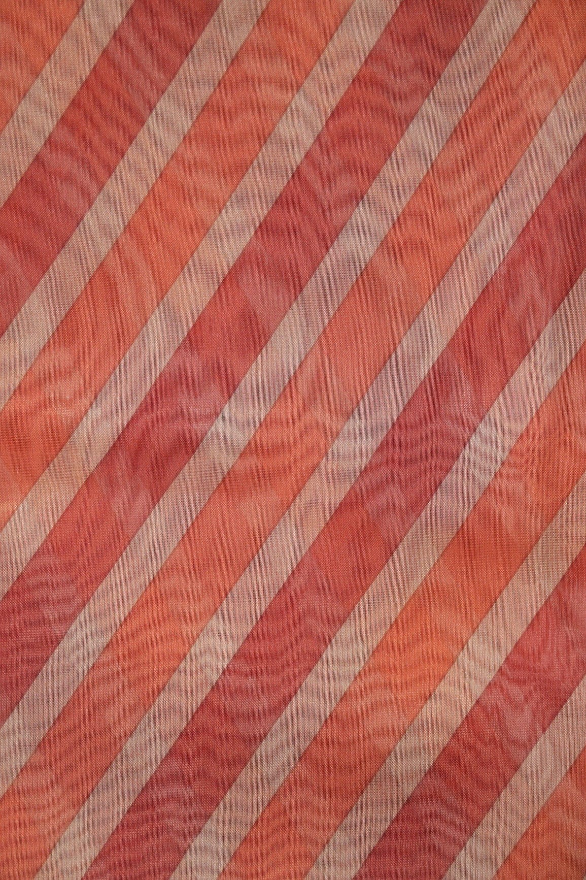 Maroon And Orange Stripes Digital Print On Organza Fabric - doeraa