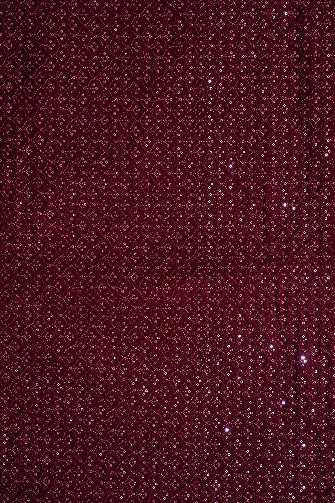 Maroon Thread With Sequins Small Ogee Embroidery Work On Maroon Velvet Fabric - doeraa