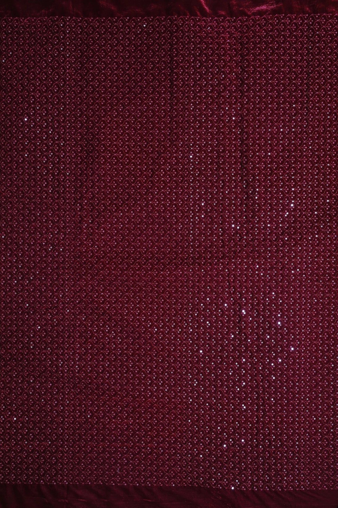 Maroon Thread With Sequins Small Ogee Embroidery Work On Maroon Velvet Fabric - doeraa