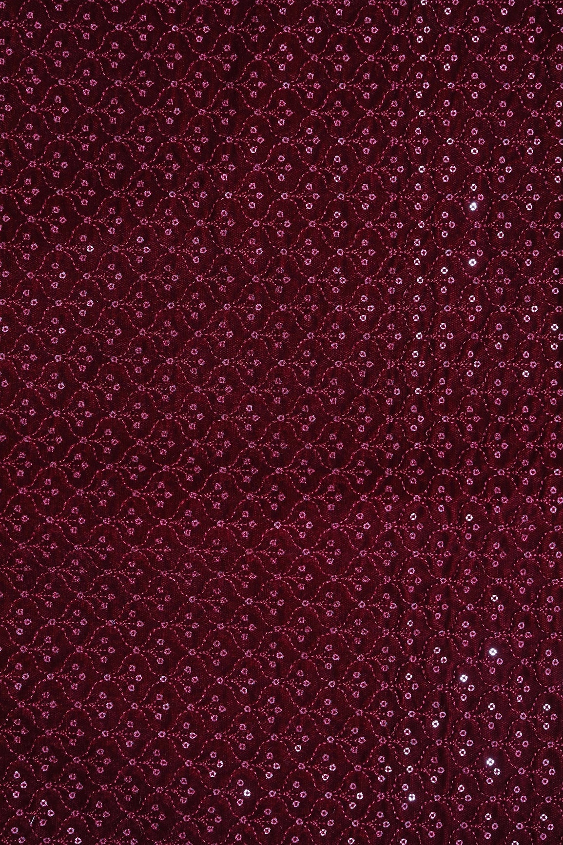 Maroon Thread With Sequins Small Ogee Embroidery Work On Maroon Velvet Fabric - doeraa
