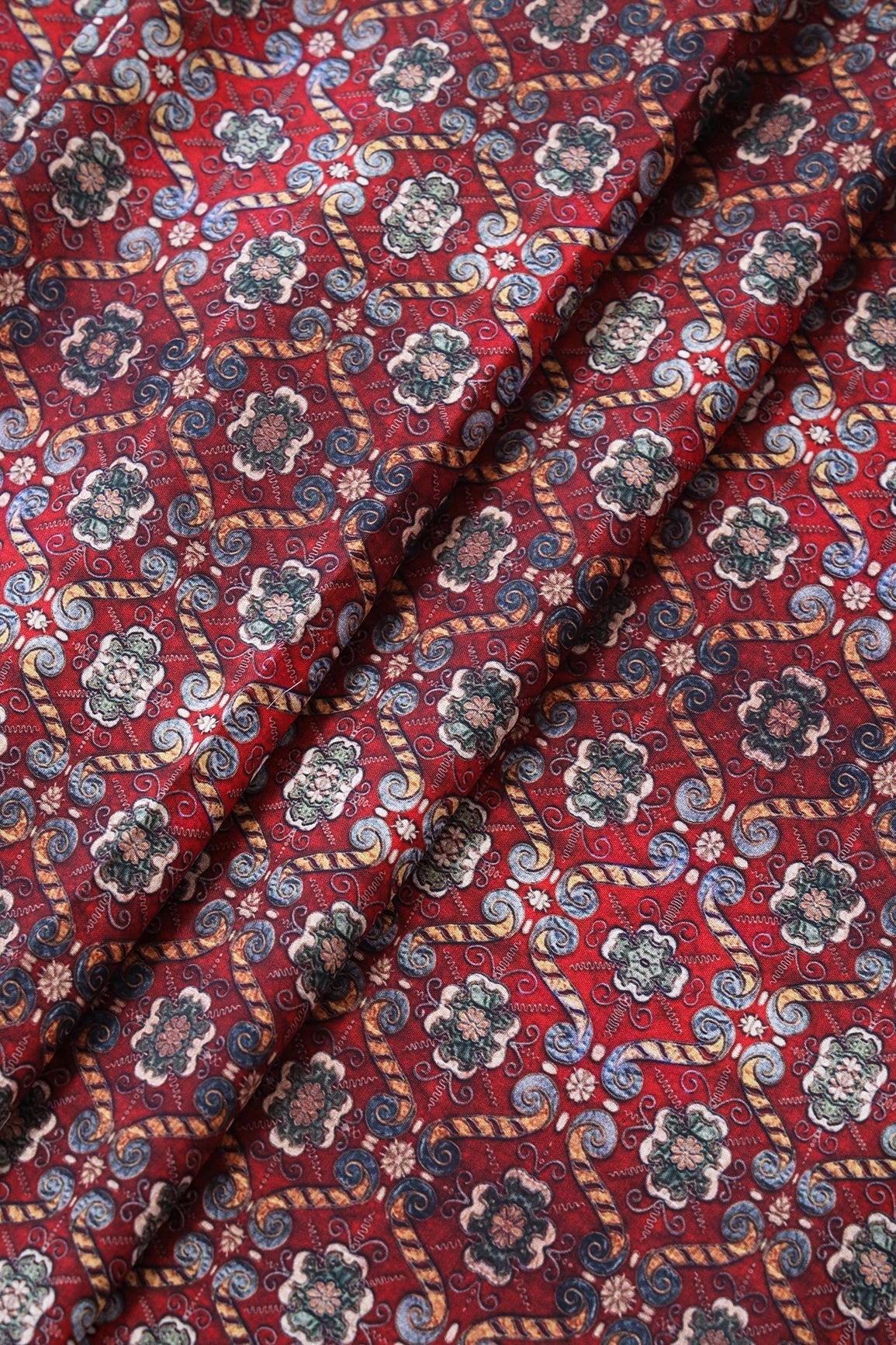 Maroon Trellis Pattern Digital Print On Heavy Multi Polyester Fabric - doeraa
