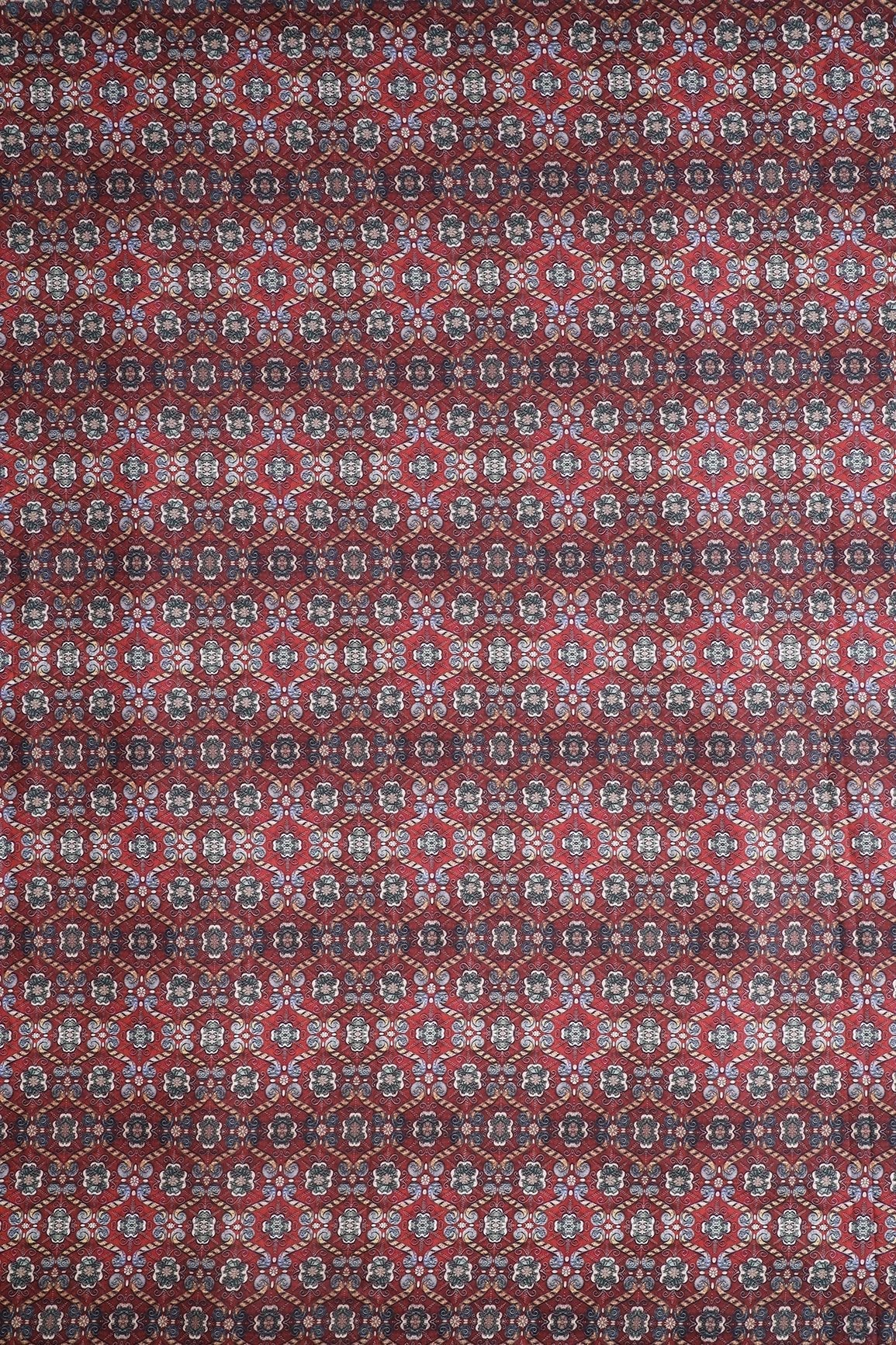 Maroon Trellis Pattern Digital Print On Heavy Multi Polyester Fabric - doeraa
