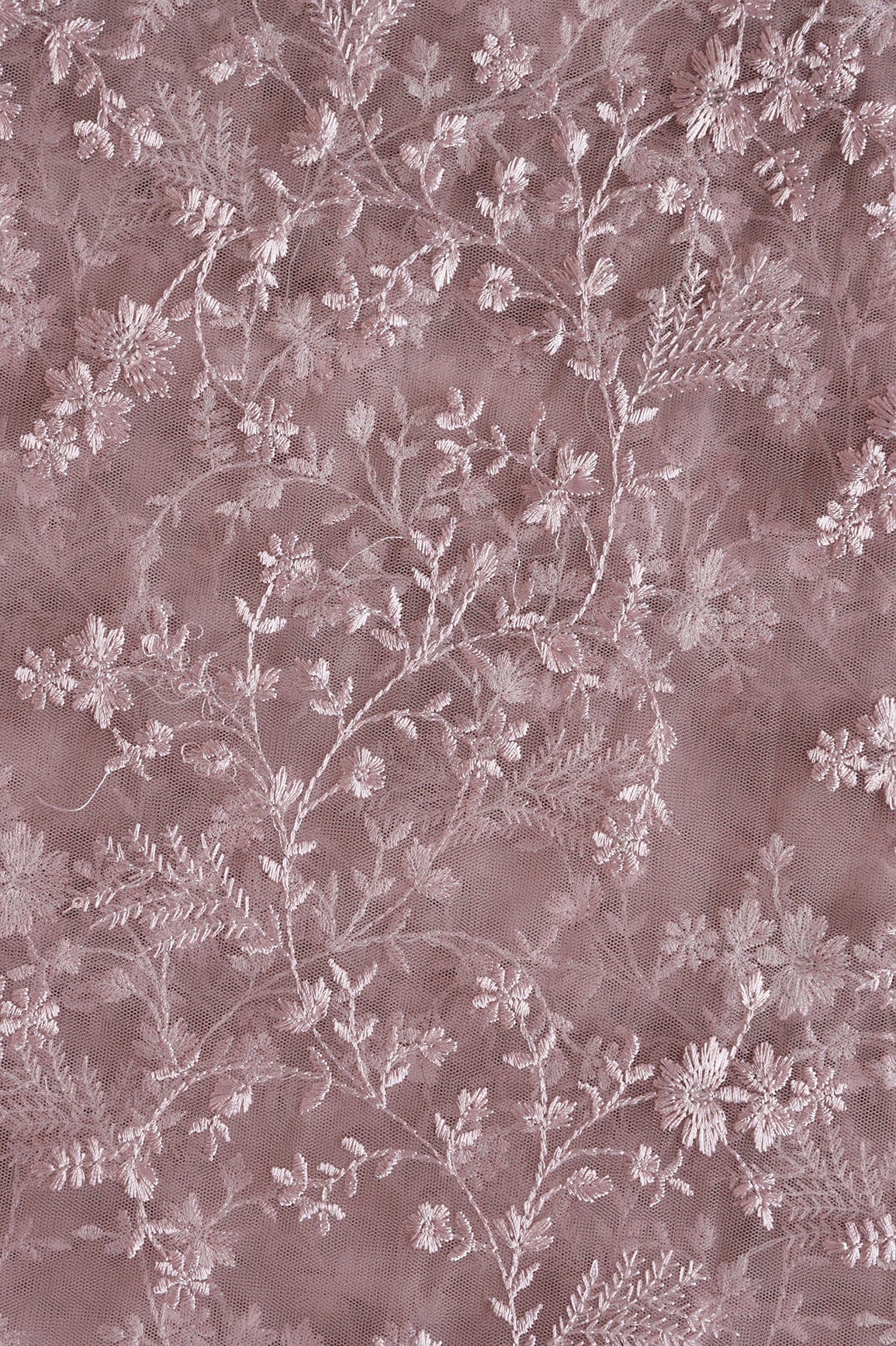 Mauve Thread With Sequins Beautiful Floral Embroidery Work On Mauve Soft Net Fabric - doeraa