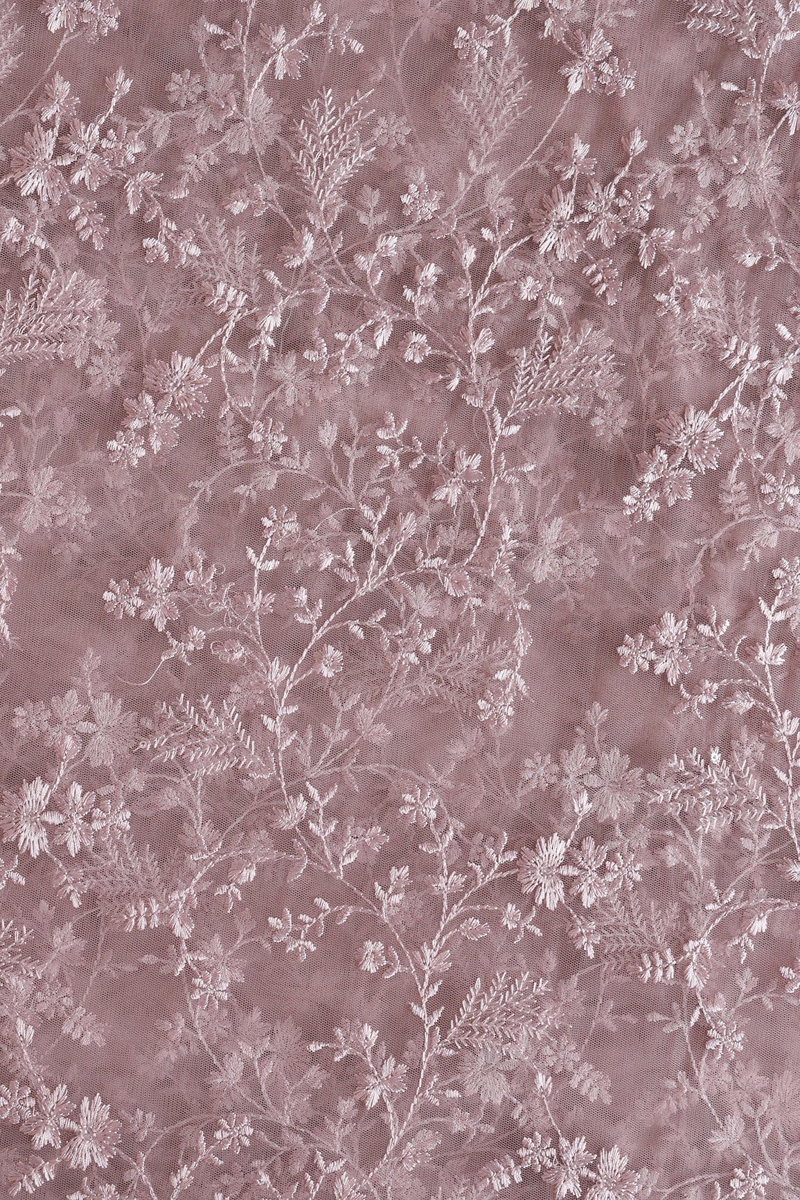 Mauve Thread With Sequins Beautiful Floral Embroidery Work On Mauve Soft Net Fabric - doeraa