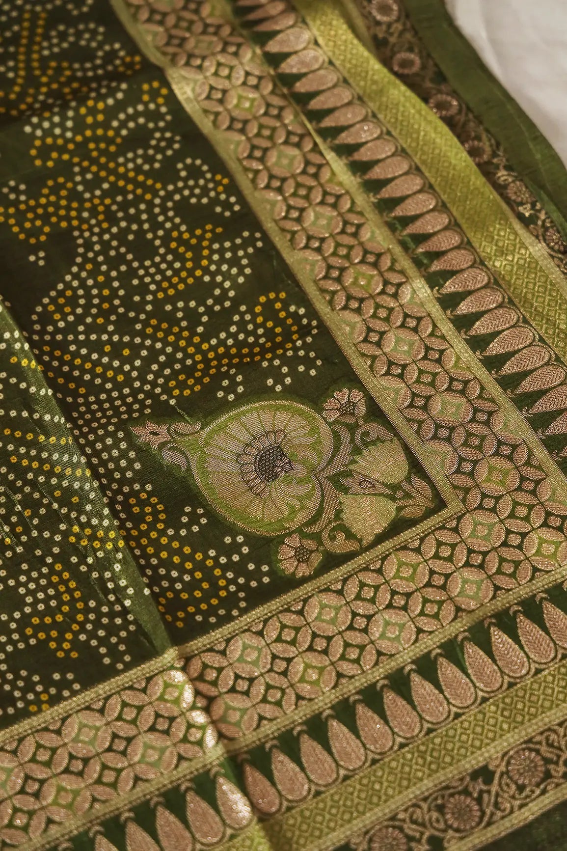 Mehendi Green Pure Viscose Dola Silk Jacquard Print Dupatta - doeraa