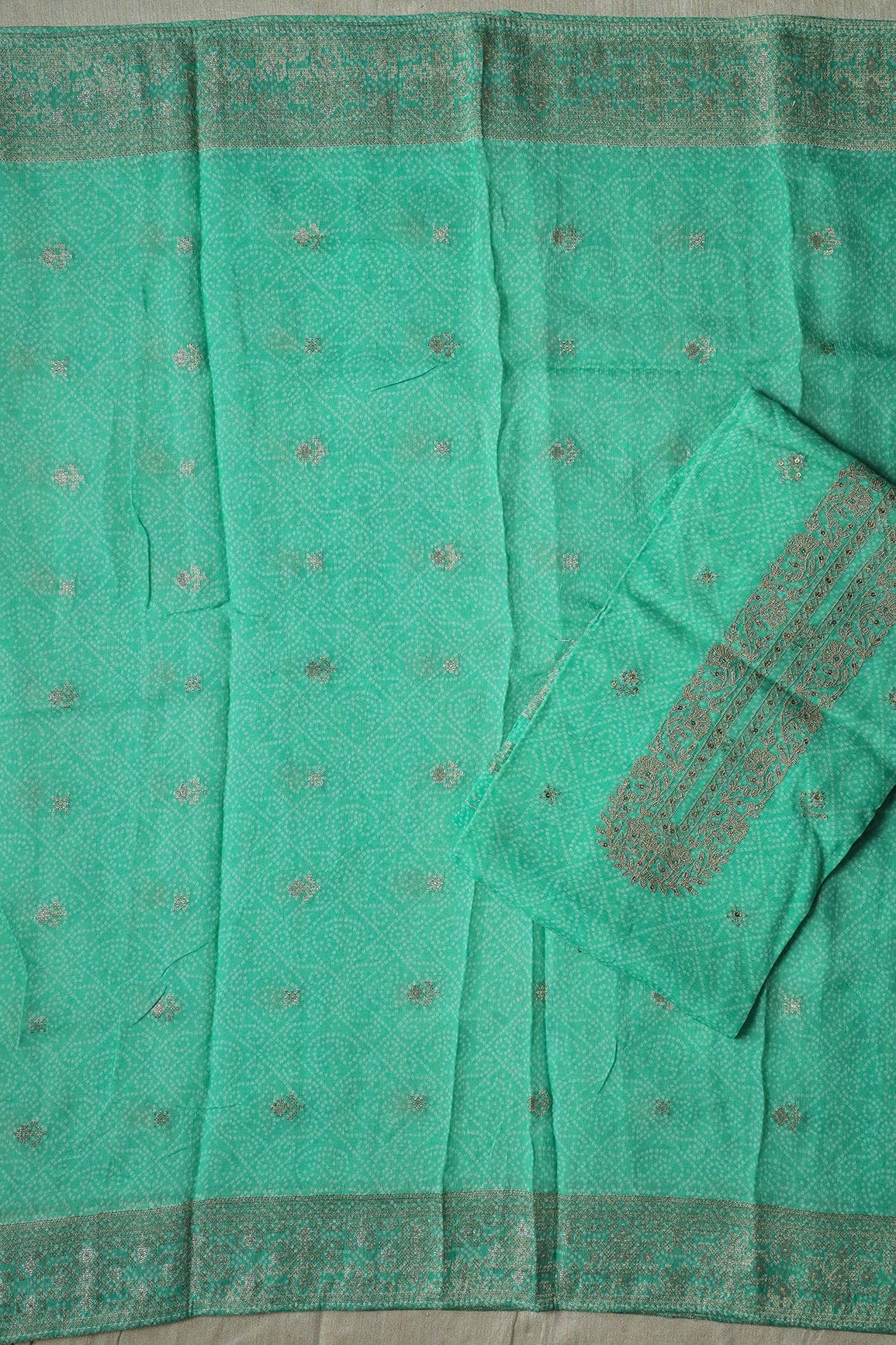 Mint Green Semi Stitched Pure Linen Jacquard Suit Set (3 piece) - doeraa