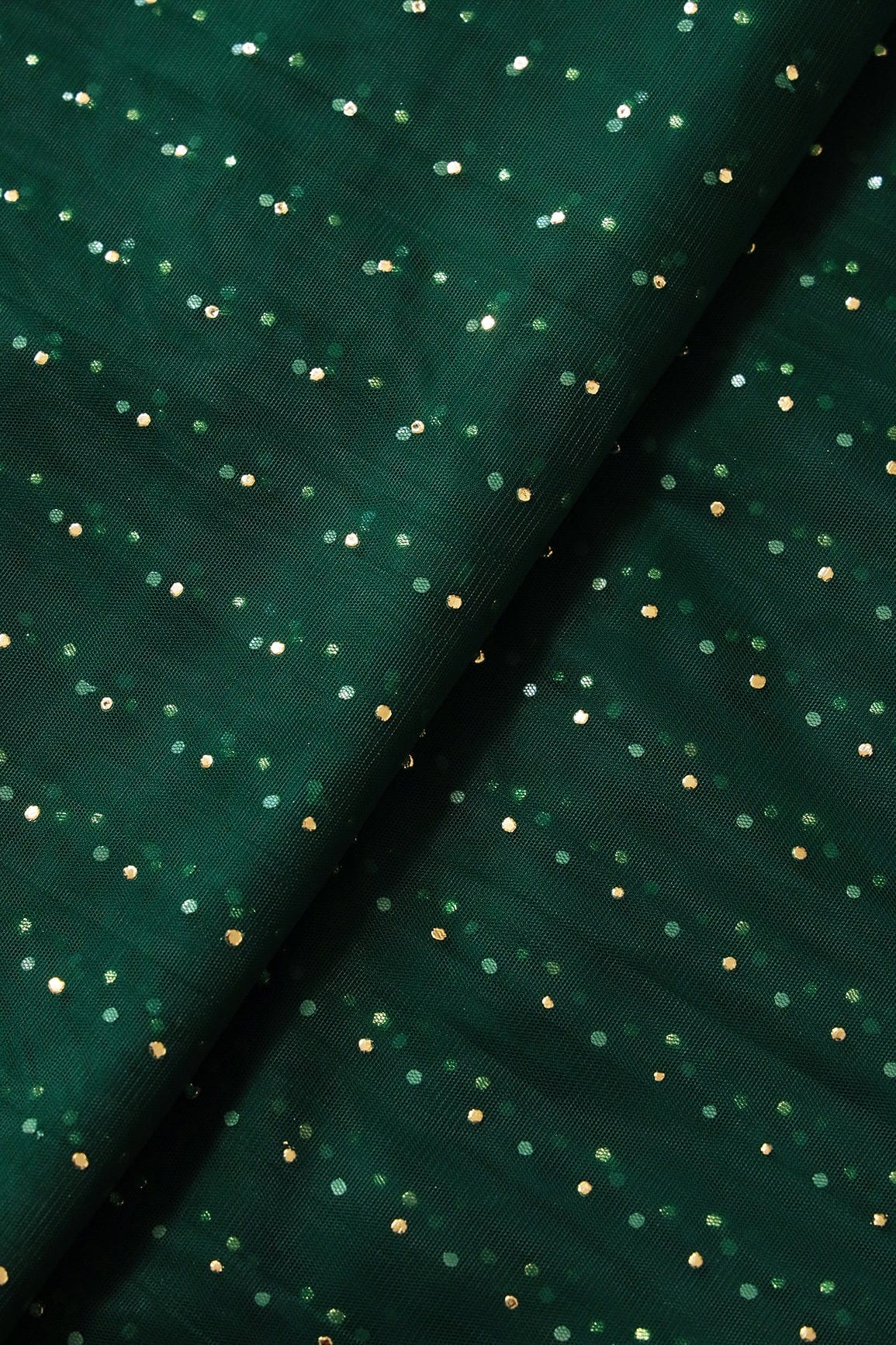 Mukaish Work On Bottle Green Soft Net Fabric - doeraa