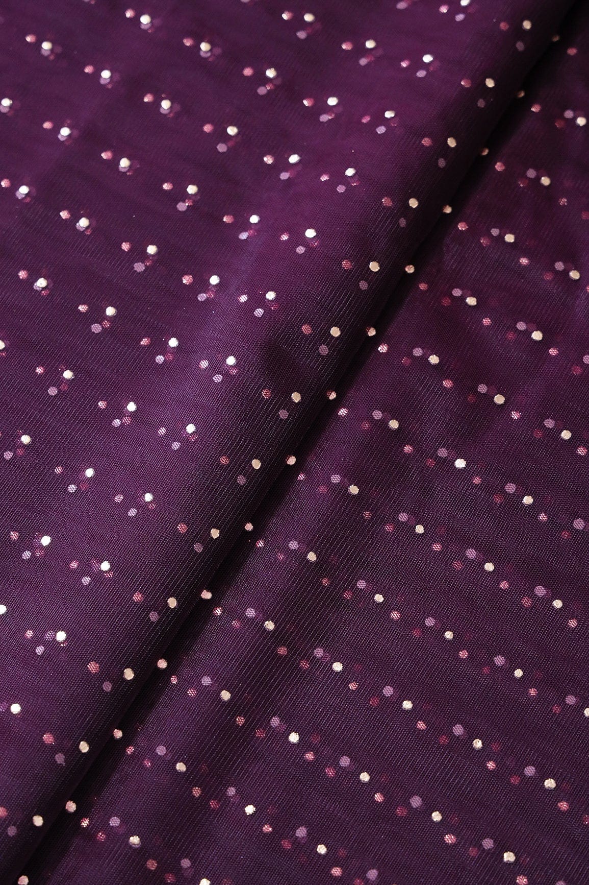 Mukaish Work On Wine Soft Net Fabric - doeraa