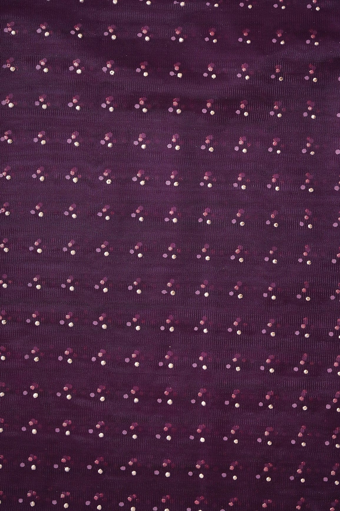 Mukaish Work On Wine Soft Net Fabric - doeraa