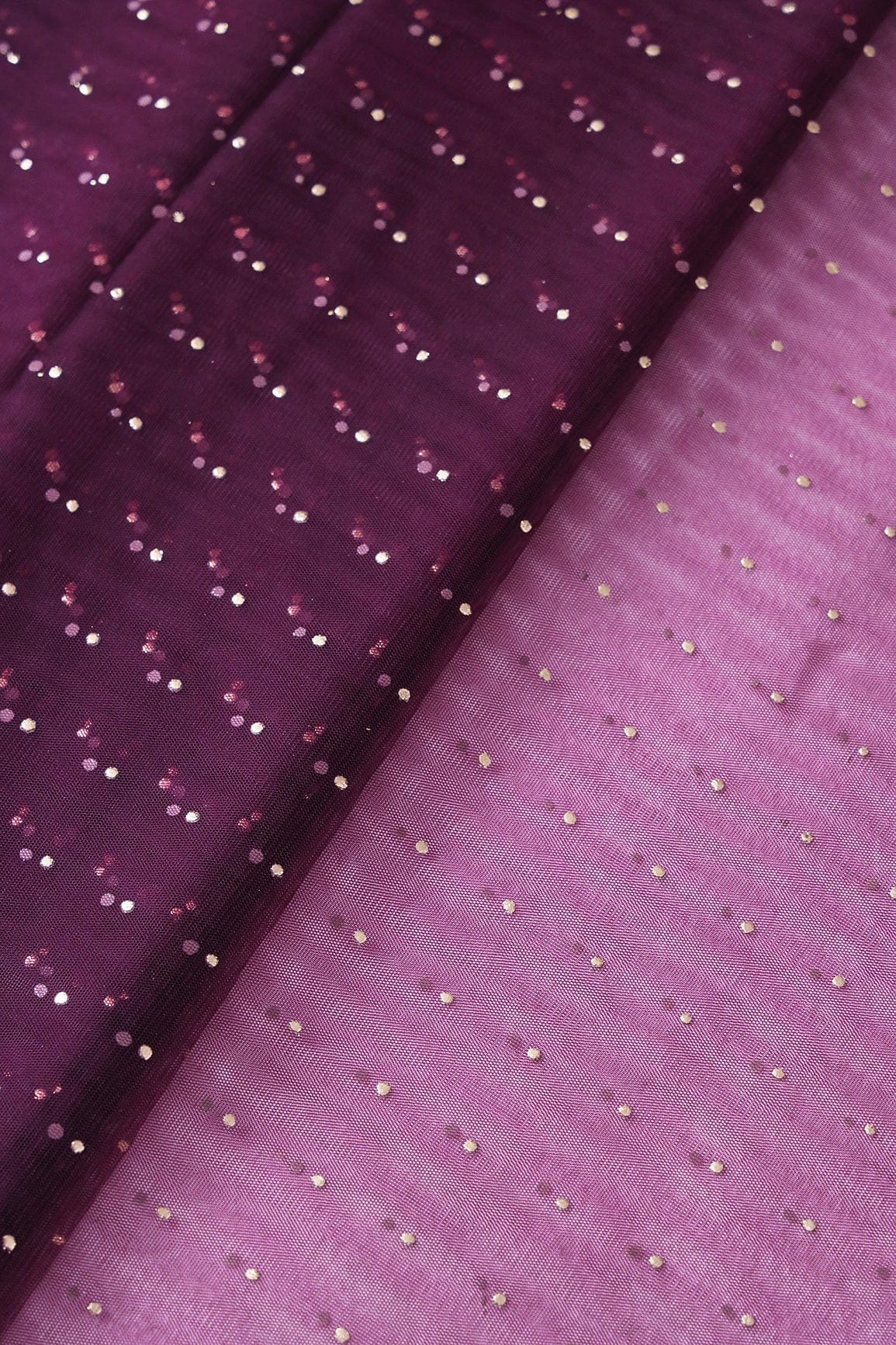 Mukaish Work On Wine Soft Net Fabric - doeraa