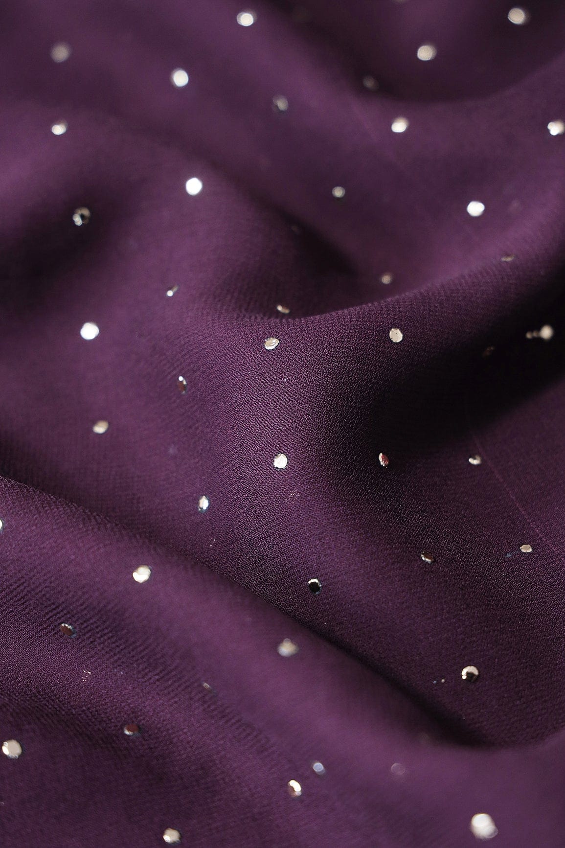 Mukaish Work On Wine Viscose Georgette Fabric - doeraa