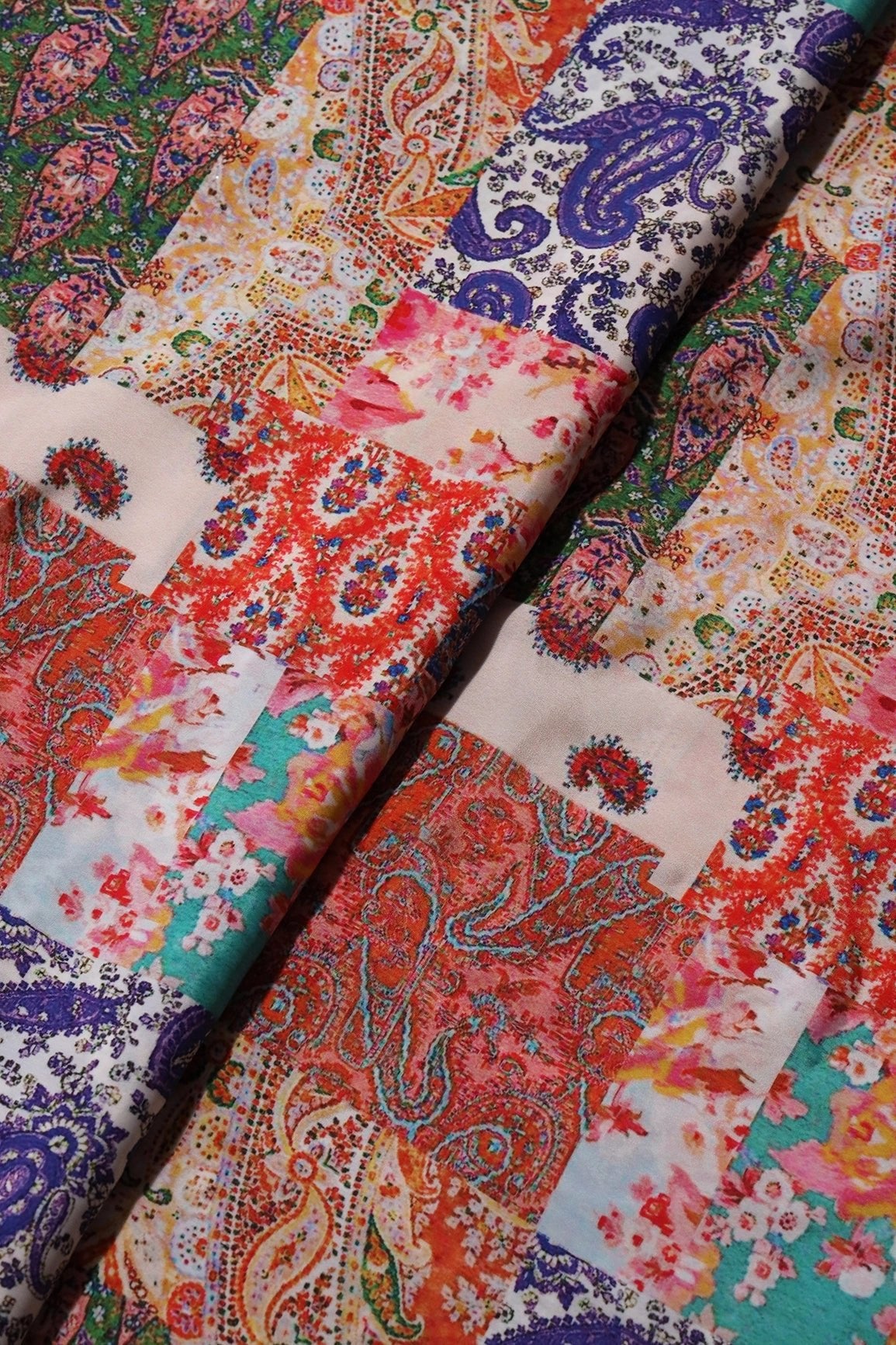 Multi Color Abstract Digital Print On Crepe Fabric - doeraa