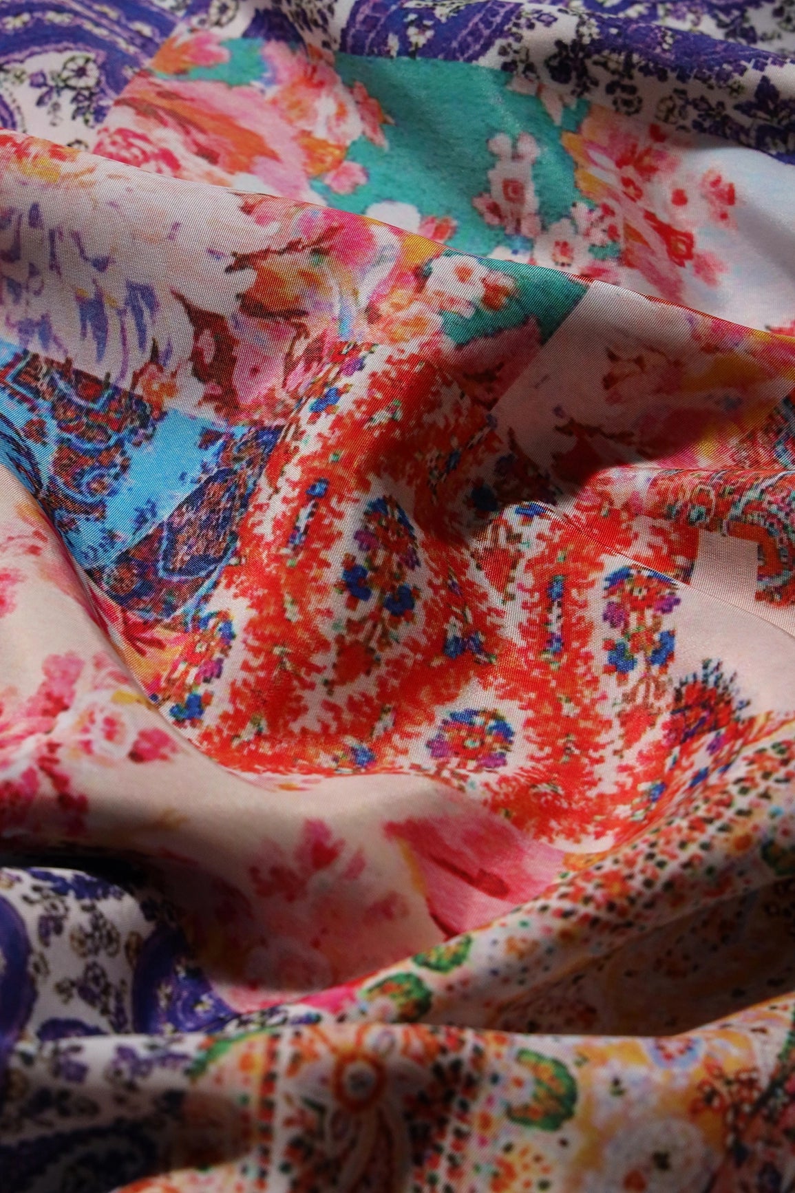 Multi Color Abstract Digital Print On Crepe Fabric - doeraa