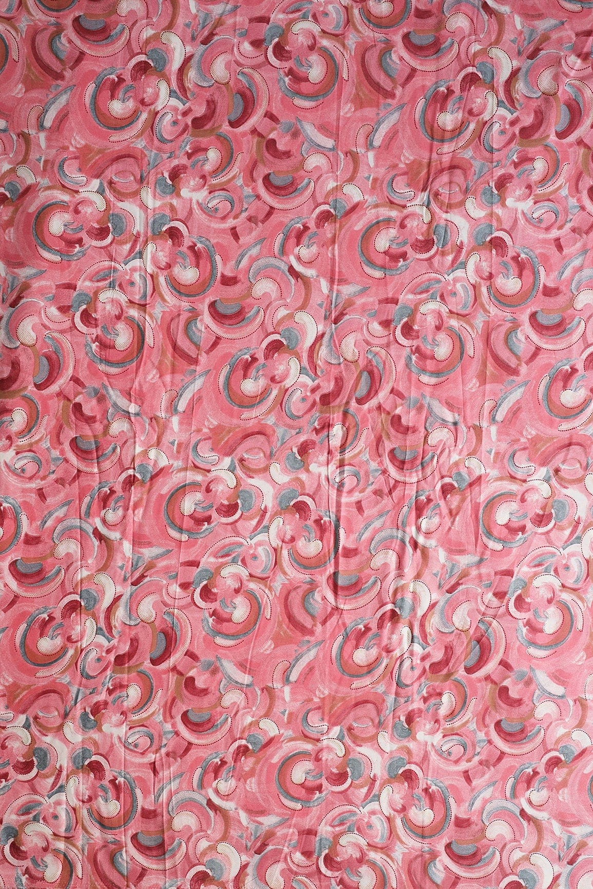 Multi Color Abstract Pattern With Foil Print On Light Pink Pure Rayon Fabric - doeraa