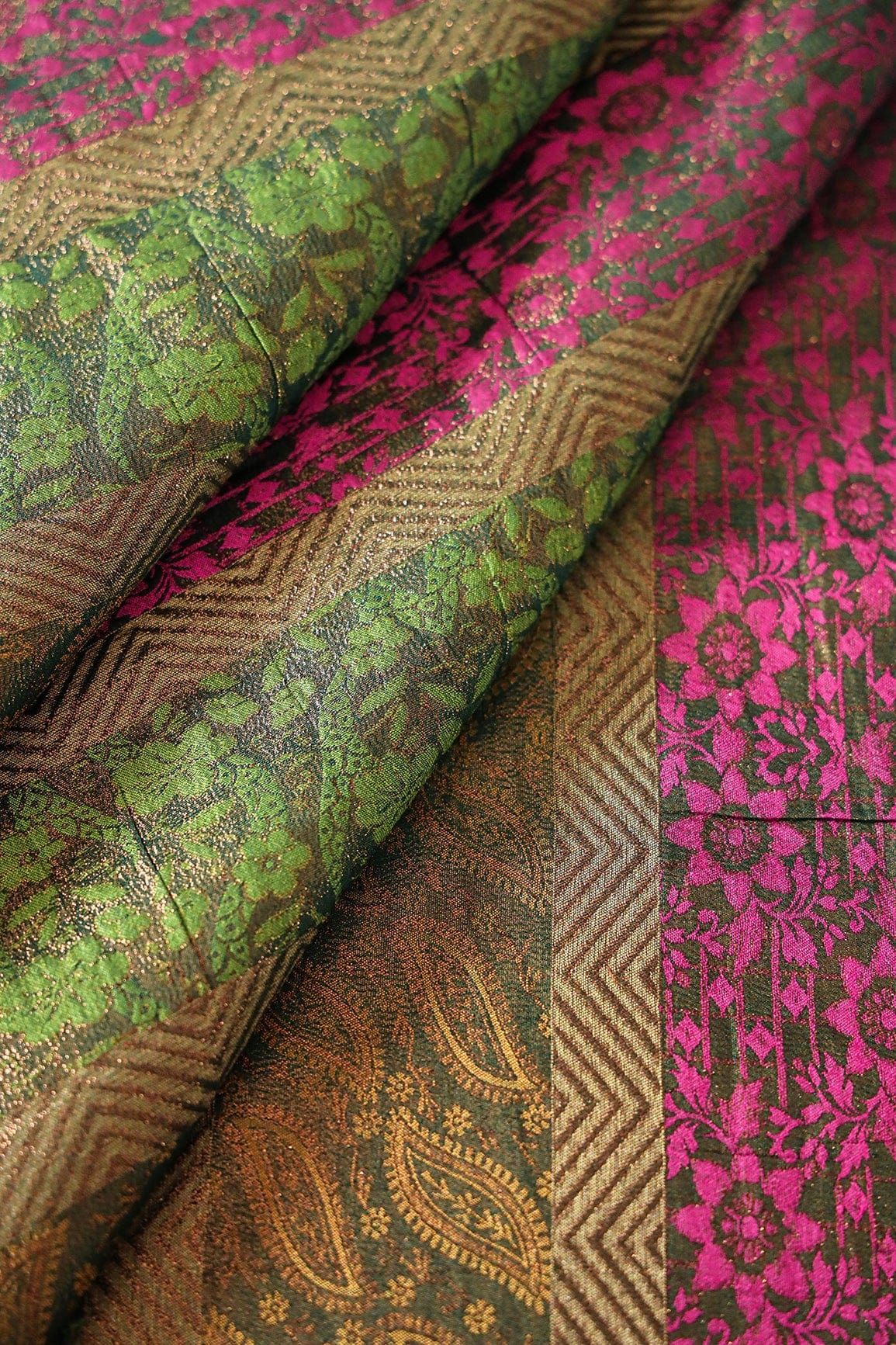 Multi Color Floral Banarasi Zari Jacquard Fabric - doeraa