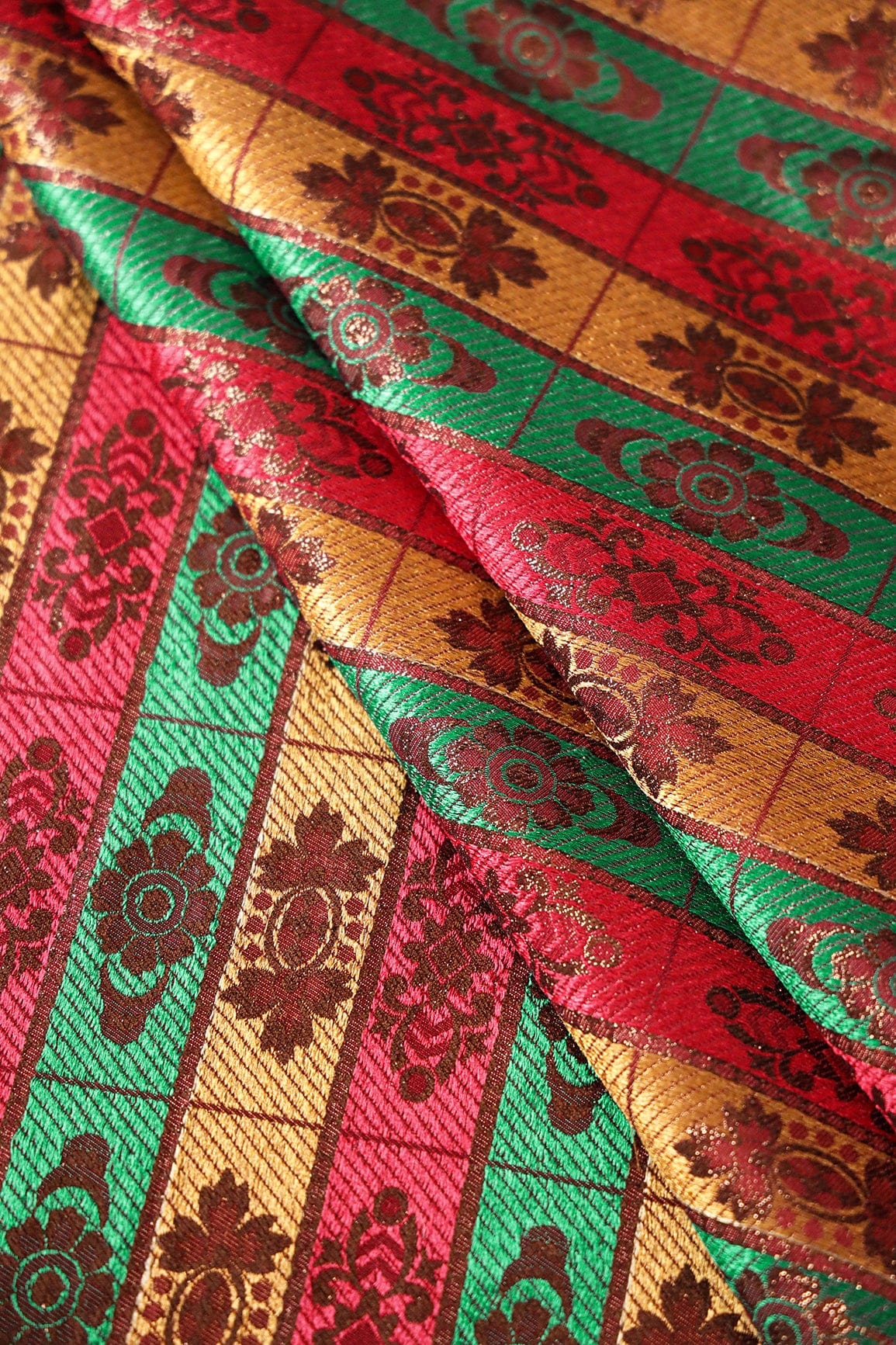 Multi Color Floral Banarasi Zari Jacquard Fabric - doeraa