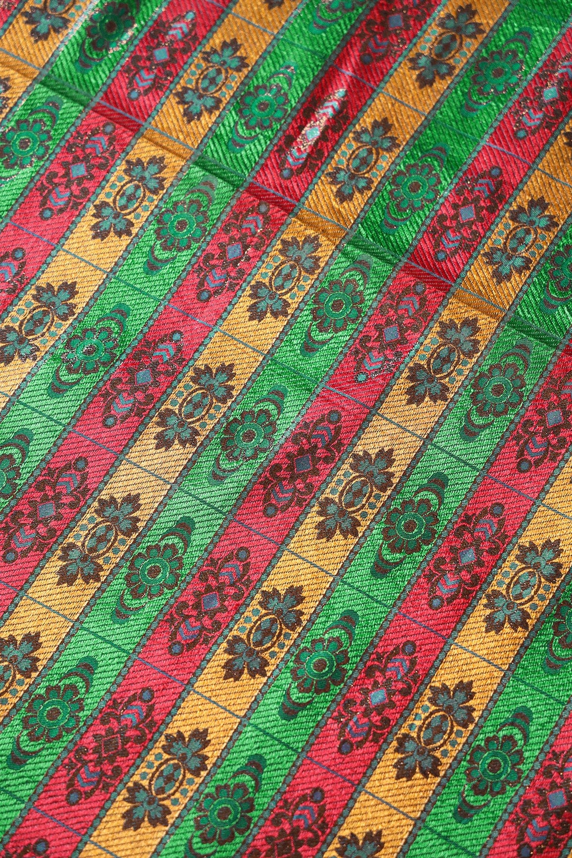 Multi Color Floral Banarasi Zari Jacquard Fabric - doeraa