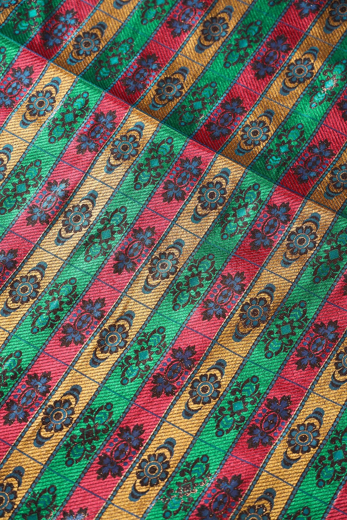 Multi Color Floral Banarasi Zari Jacquard Fabric - doeraa
