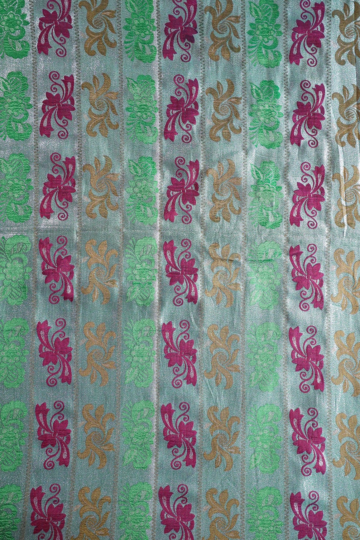 Multi Color Floral Banarasi Zari Jacquard Fabric - doeraa