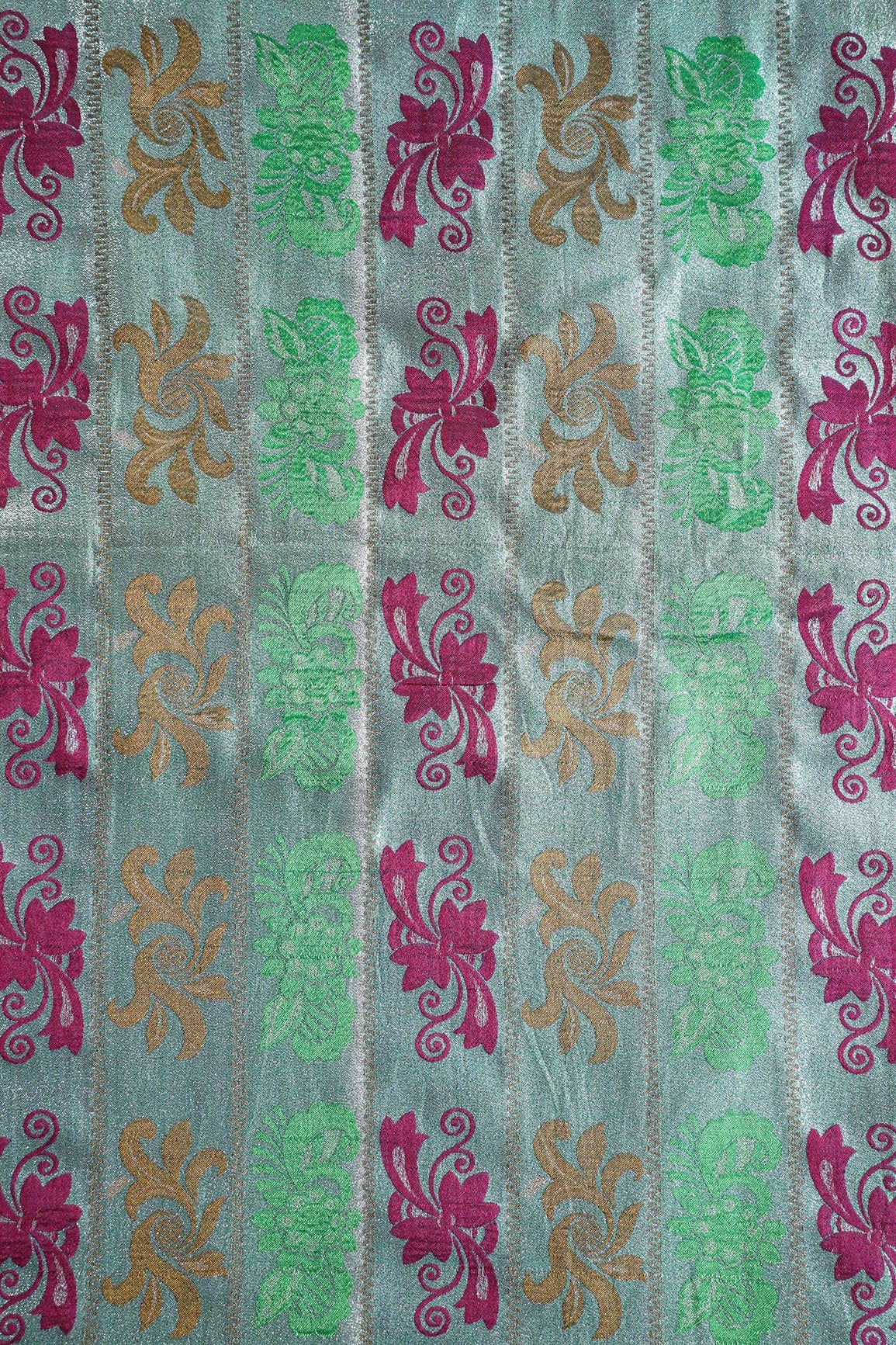 Multi Color Floral Banarasi Zari Jacquard Fabric - doeraa