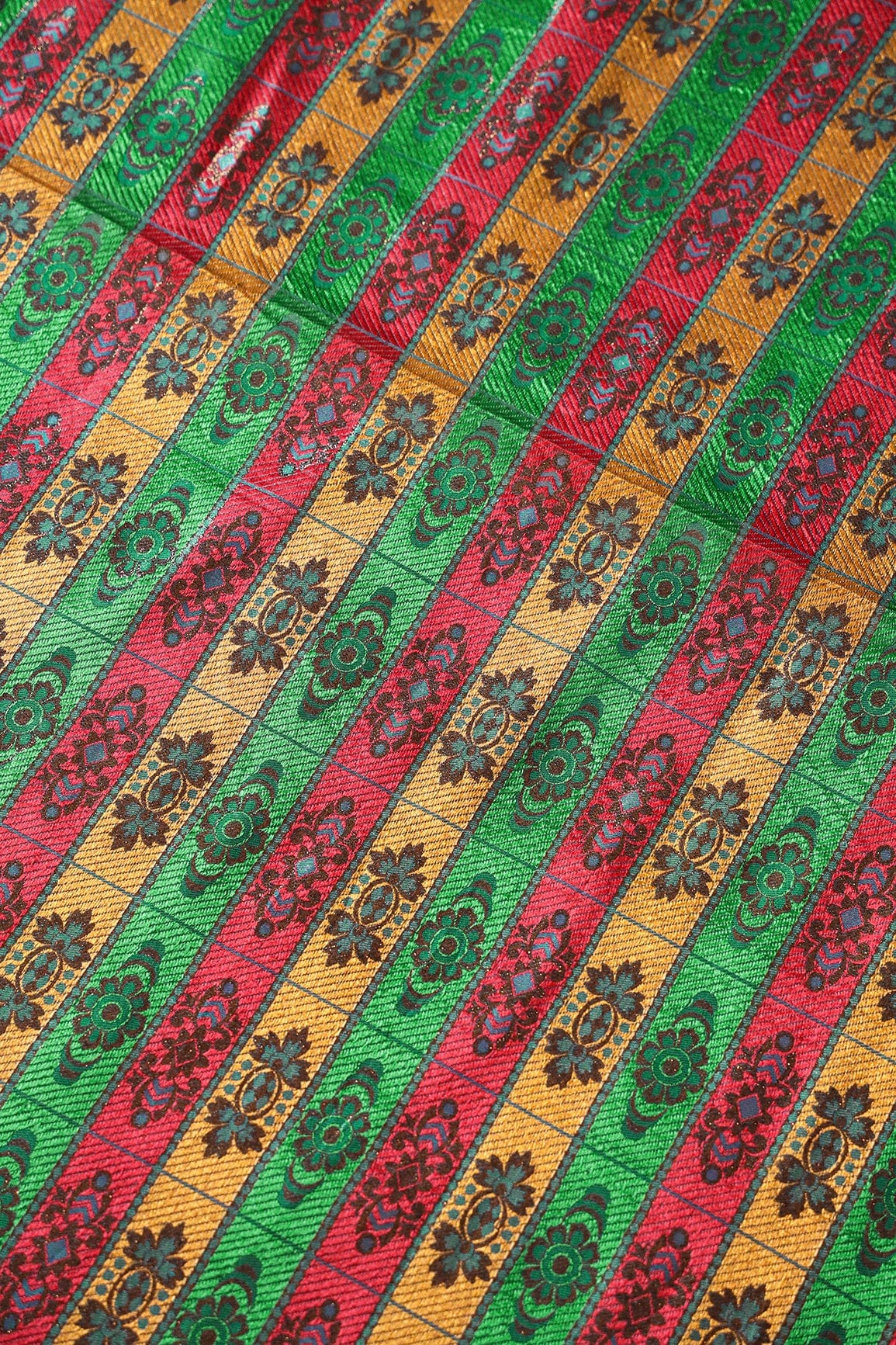 Multi Color Floral Banarasi Zari Jacquard Fabric - doeraa