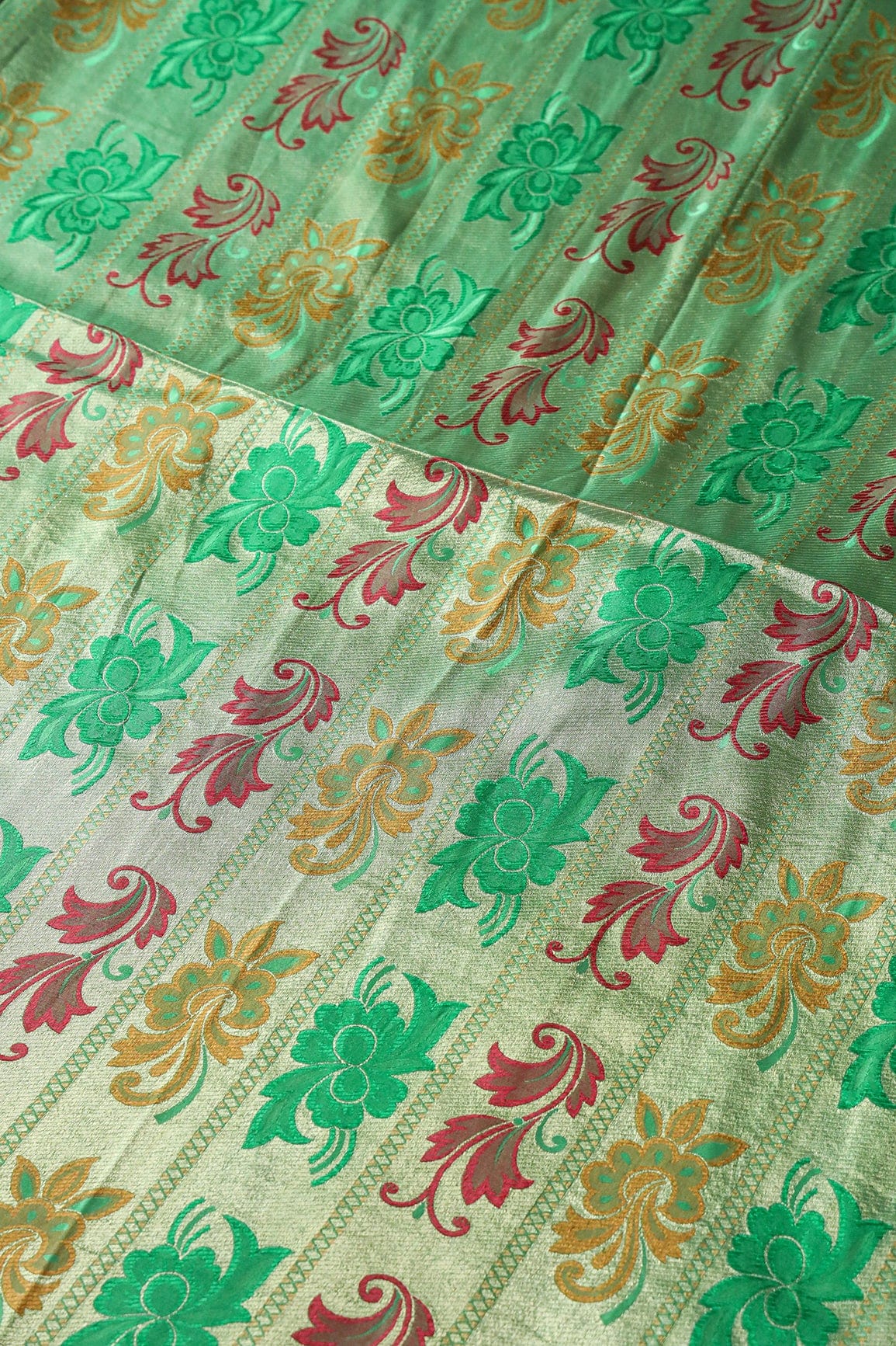 Multi Color Floral Banarasi Zari Jacquard Fabric - doeraa
