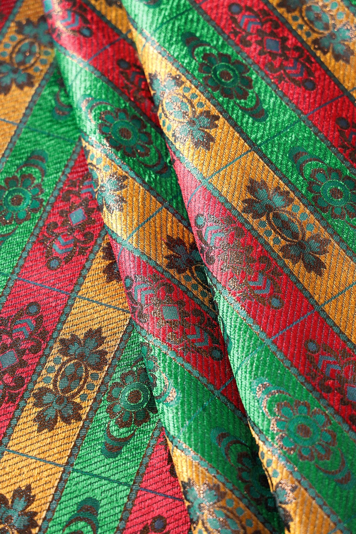 Multi Color Floral Banarasi Zari Jacquard Fabric - doeraa