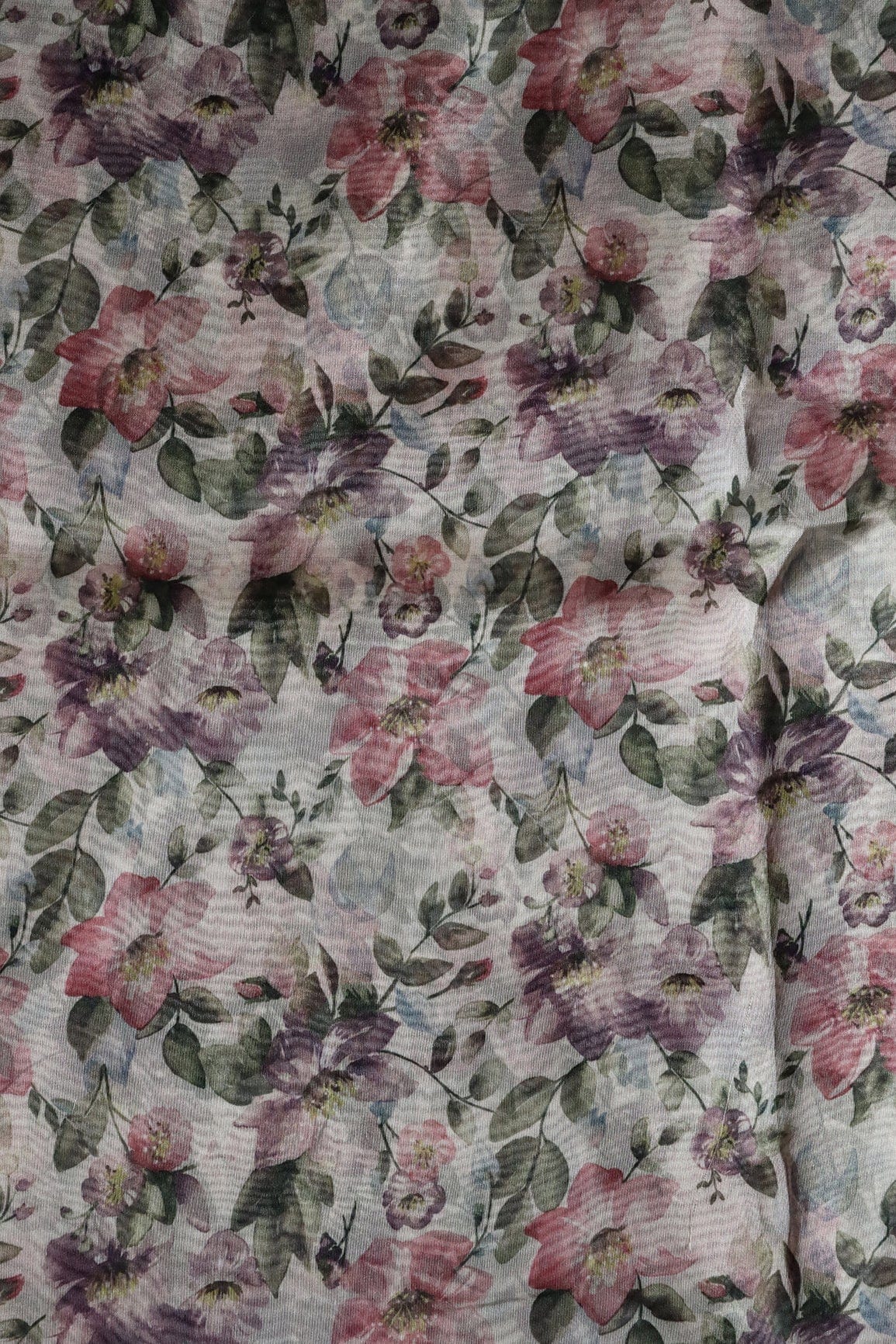 Multi Color Floral Digital Print On White Organza Fabric - doeraa