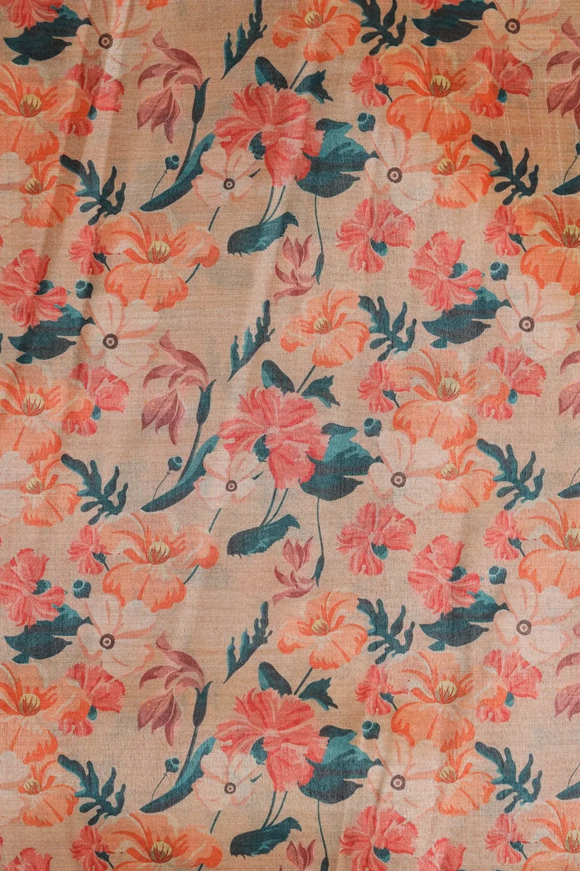 Multi Color Floral Pattern Digital Print On Mulberry Silk Fabric - doeraa