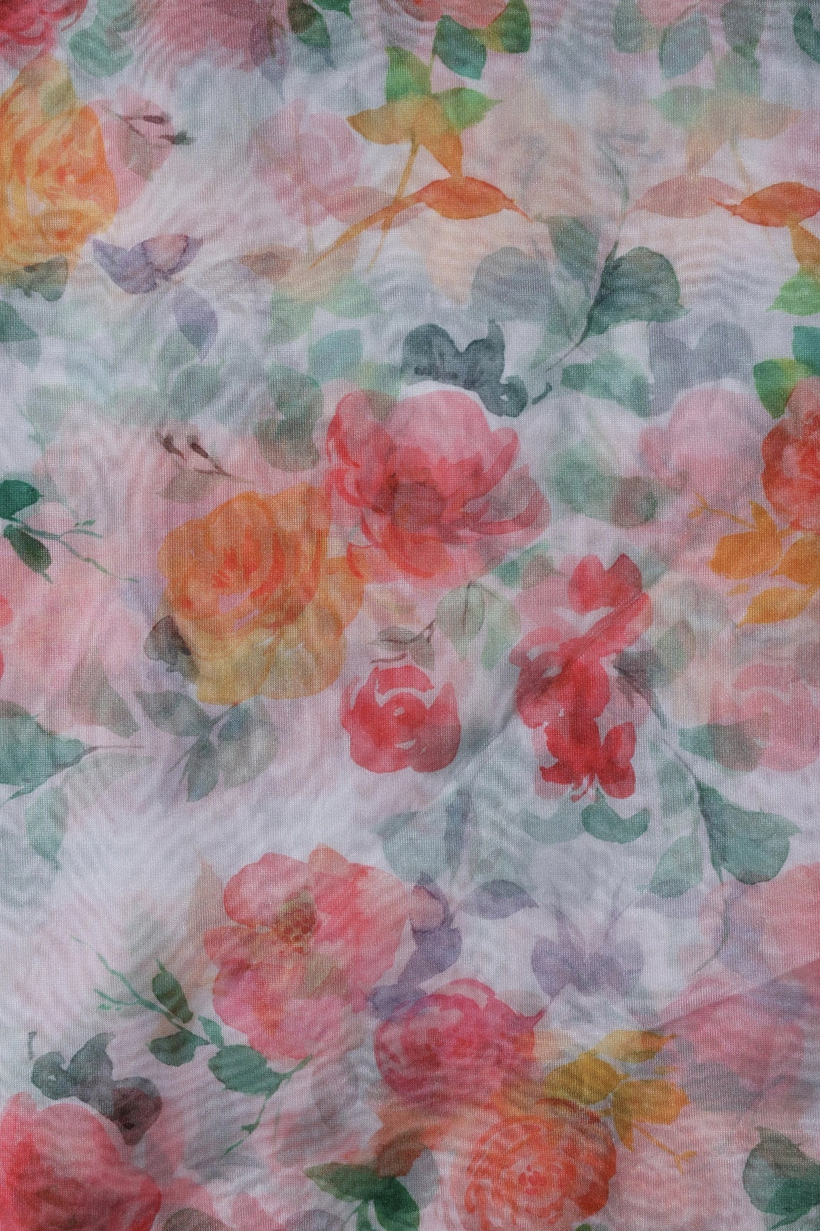 Multi Color Floral Pattern Digital Print On White Organza Fabric - doeraa