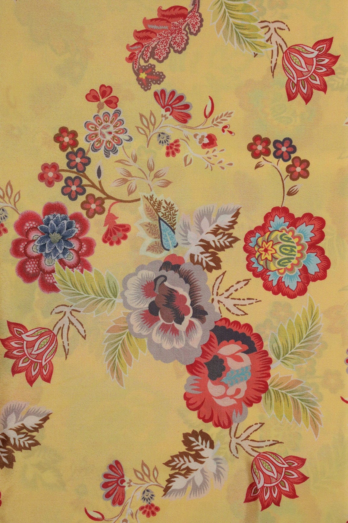 Multi Color Floral Pattern Digital Print On Yellow Crepe Fabric - doeraa