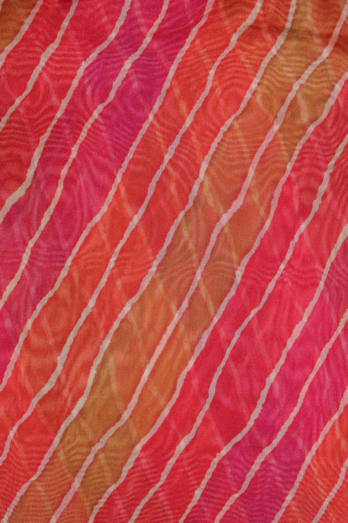Multi Color Leheriya Pattern Digital Print Organza Fabric - doeraa