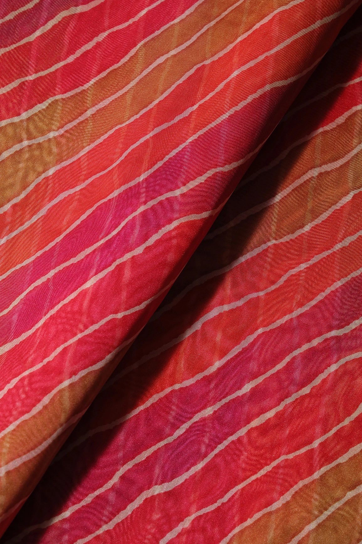 Multi Color Leheriya Pattern Digital Print Organza Fabric - doeraa