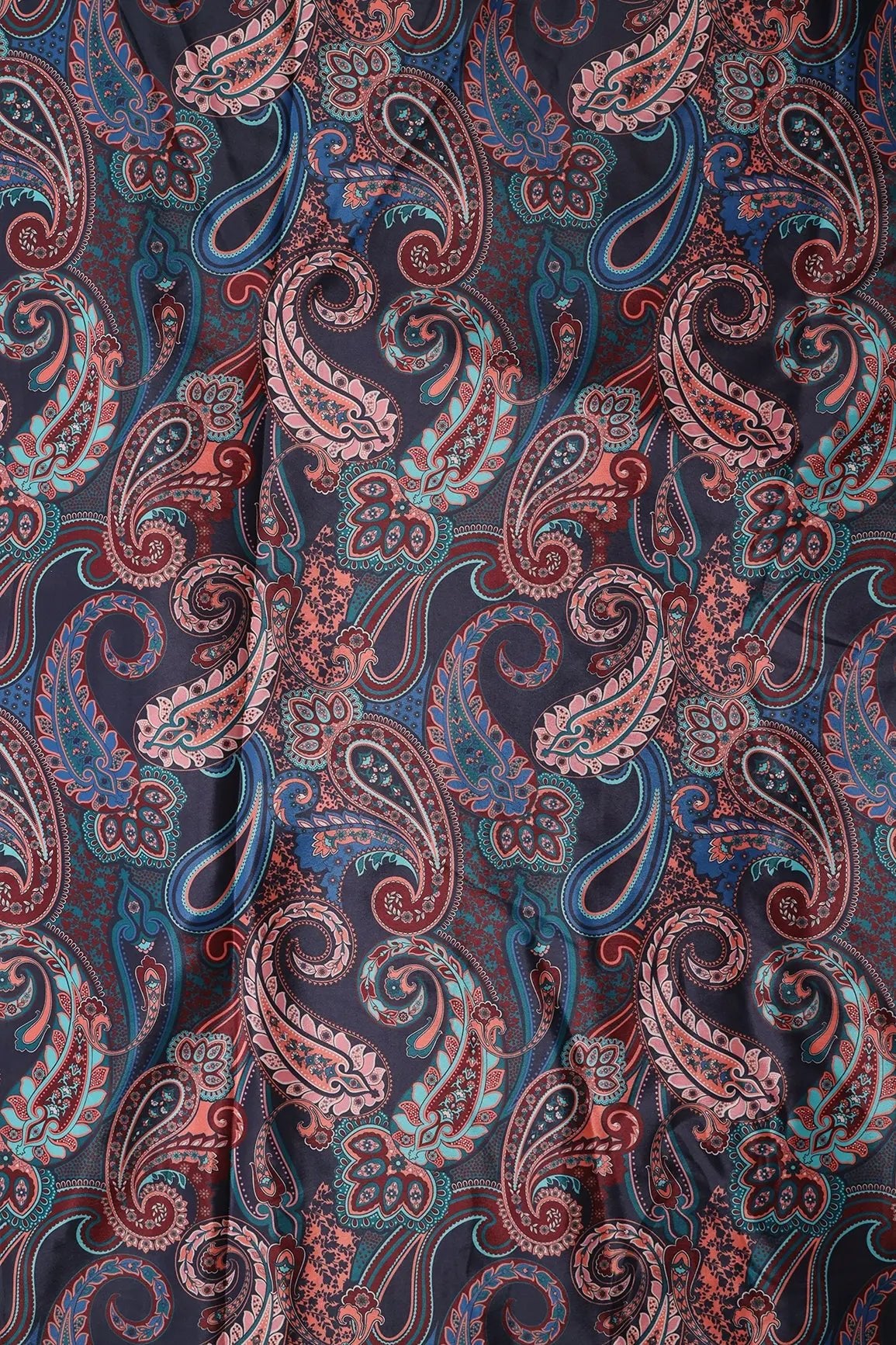 Multi Color Paisley Pattern Digital Print On French Crepe Fabric - doeraa