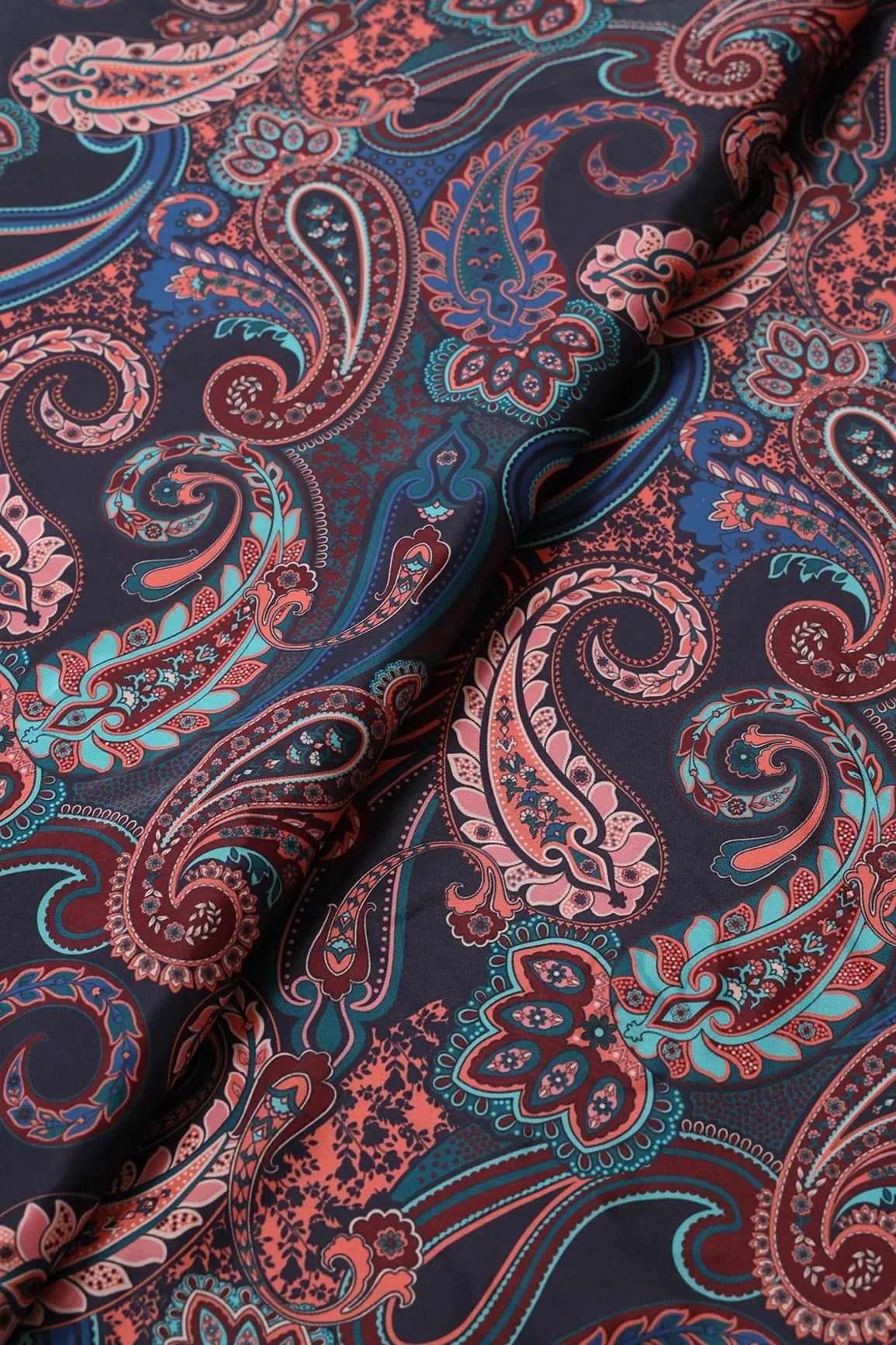 Multi Color Paisley Pattern Digital Print On French Crepe Fabric - doeraa