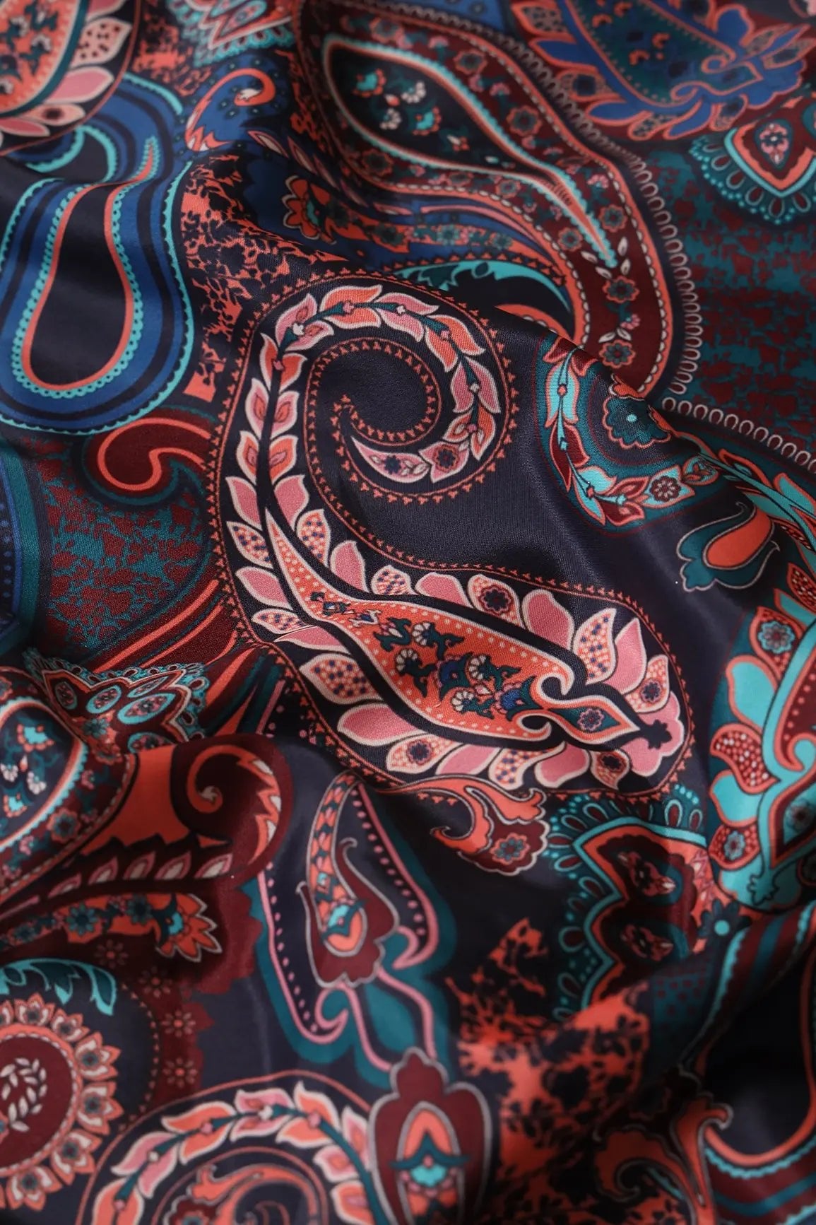 Multi Color Paisley Pattern Digital Print On French Crepe Fabric - doeraa