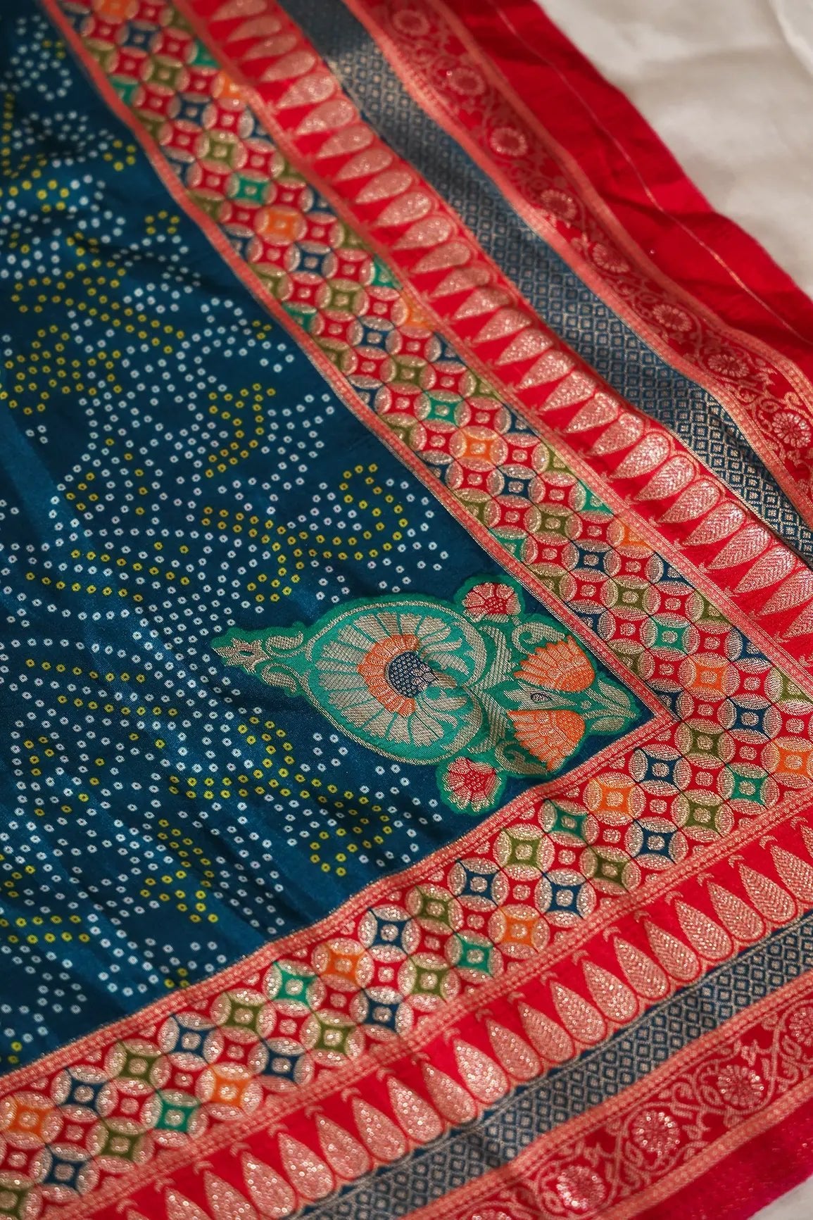 Multi Color Pure Viscose Dola Silk Jacquard Print Dupatta - doeraa