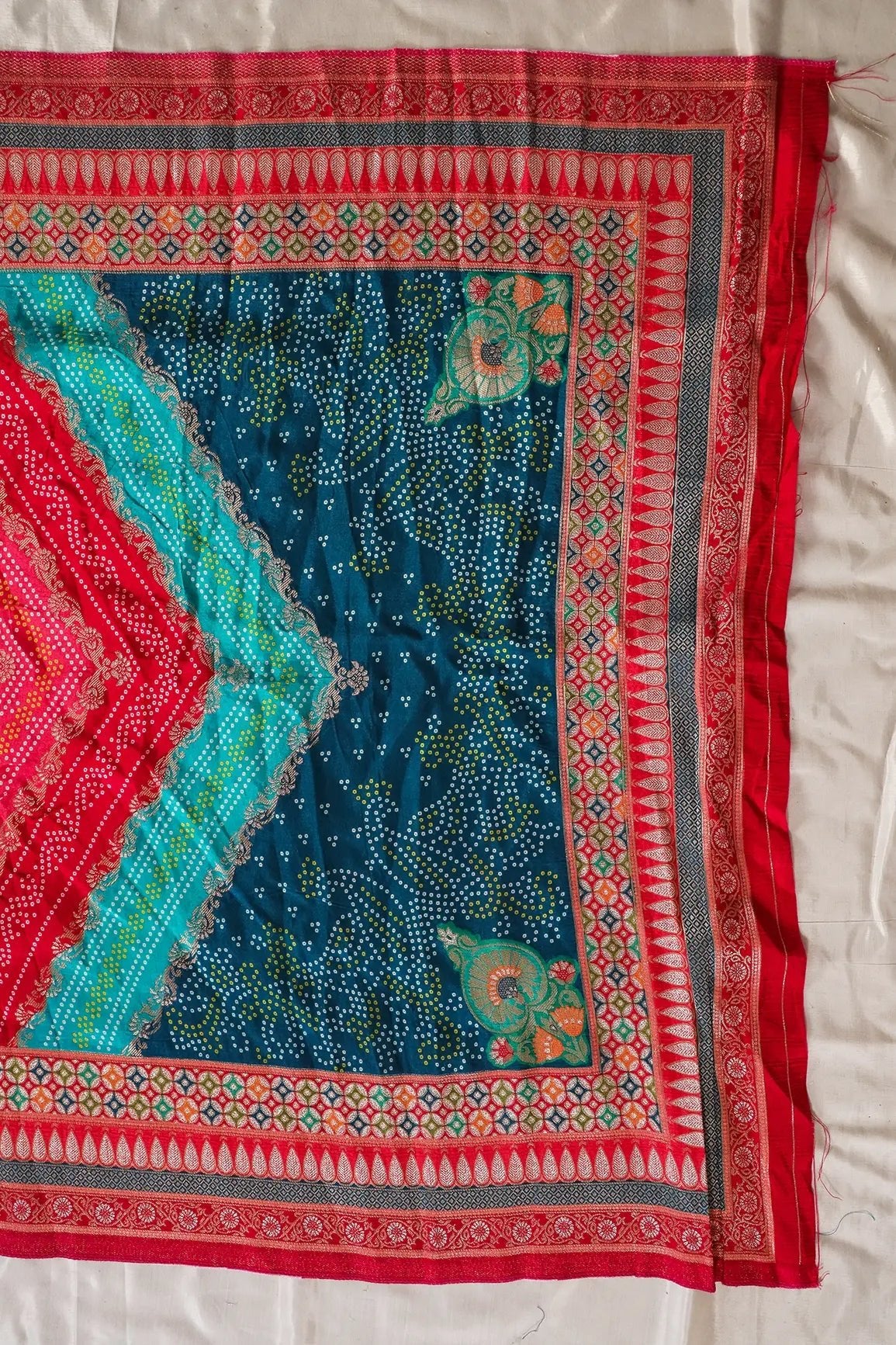 Multi Color Pure Viscose Dola Silk Jacquard Print Dupatta - doeraa