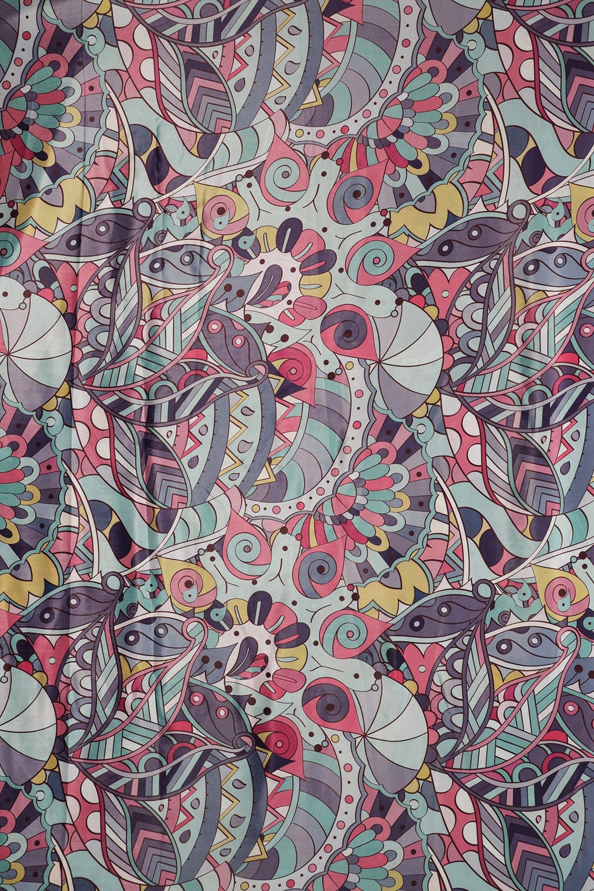 Multi Color Quirky Pattern Digital Print On Crepe Fabric - doeraa