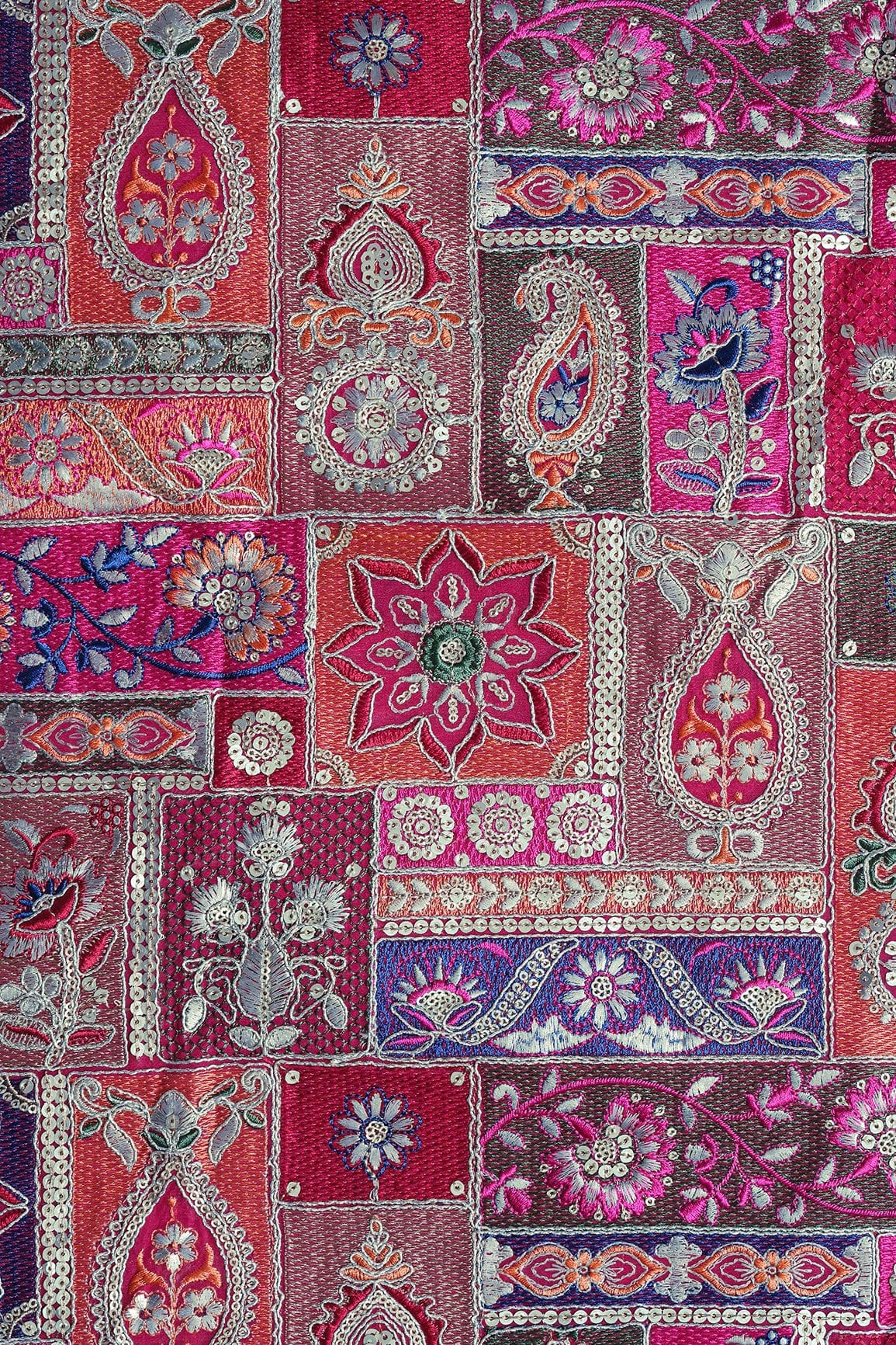 Multi Color Thread With Gold Sequins Traditional Embroidery On Fuchsia Viscose Georgette Fabric - doeraa