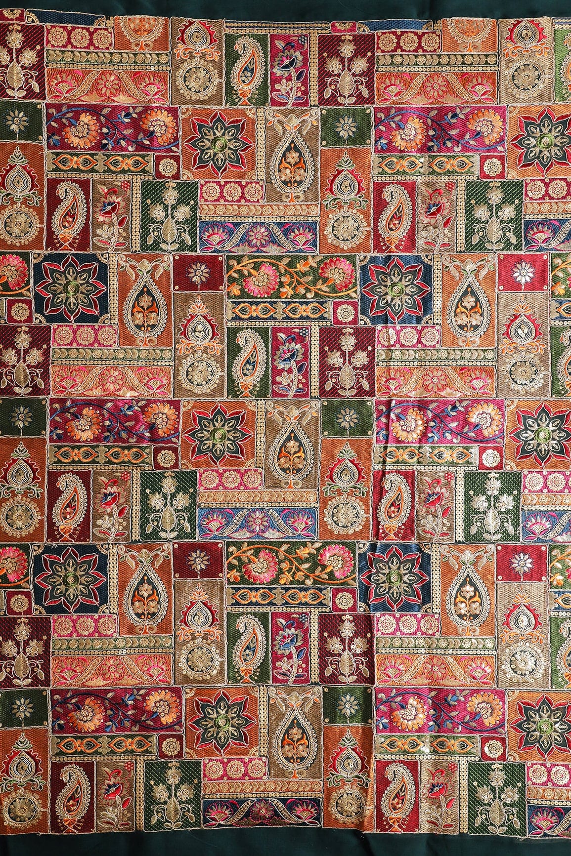 Multi Color Thread With Gold Sequins Traditional Embroidery On Rama Viscose Georgette Fabric - doeraa