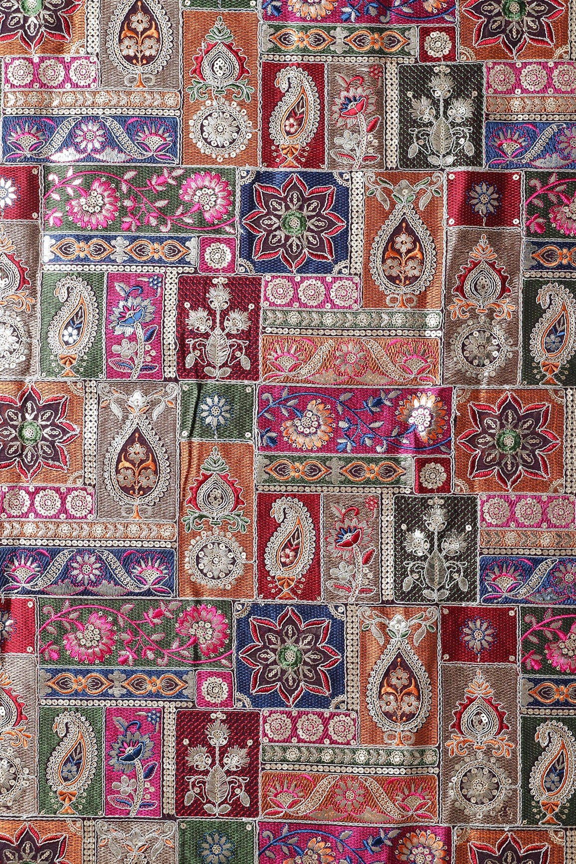 Multi Color Thread With Gold Sequins Traditional Embroidery On Wine Viscose Georgette Fabric - doeraa