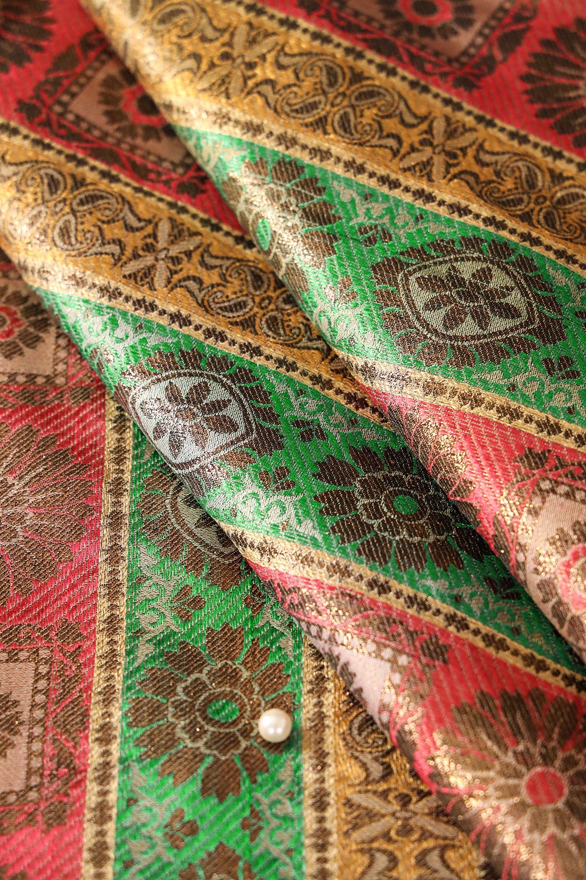 Multi Color Traditional Banarasi Zari Jacquard Fabric - doeraa