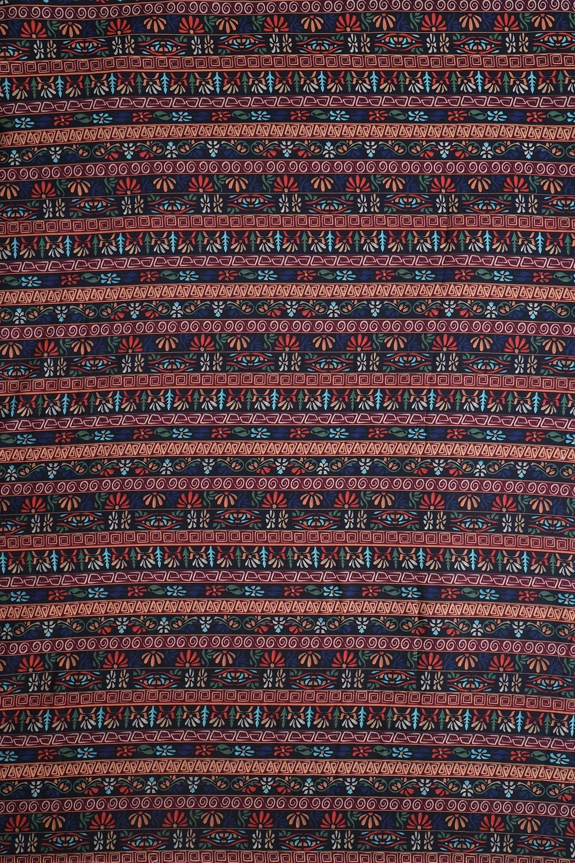 Multi Color Traditional Pattern Digital Print On Mix Polyester Fabric - doeraa