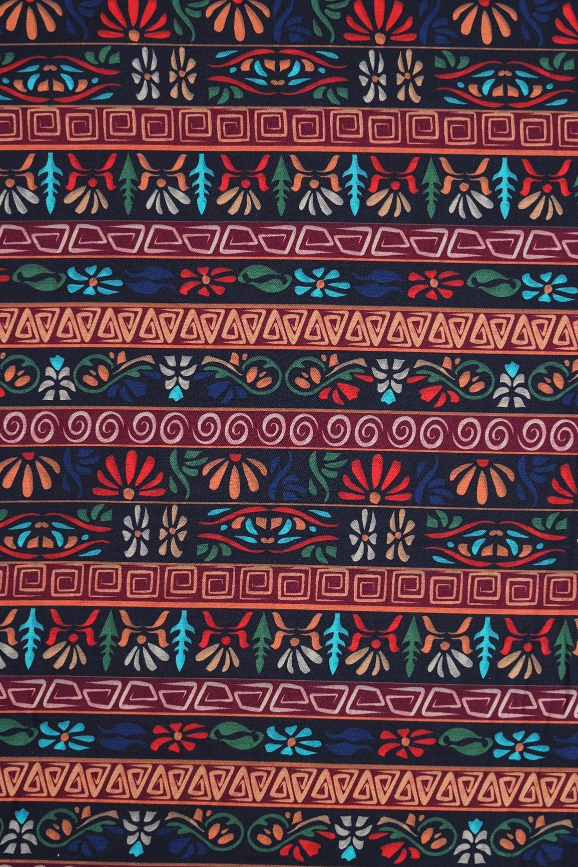 Multi Color Traditional Pattern Digital Print On Mix Polyester Fabric - doeraa