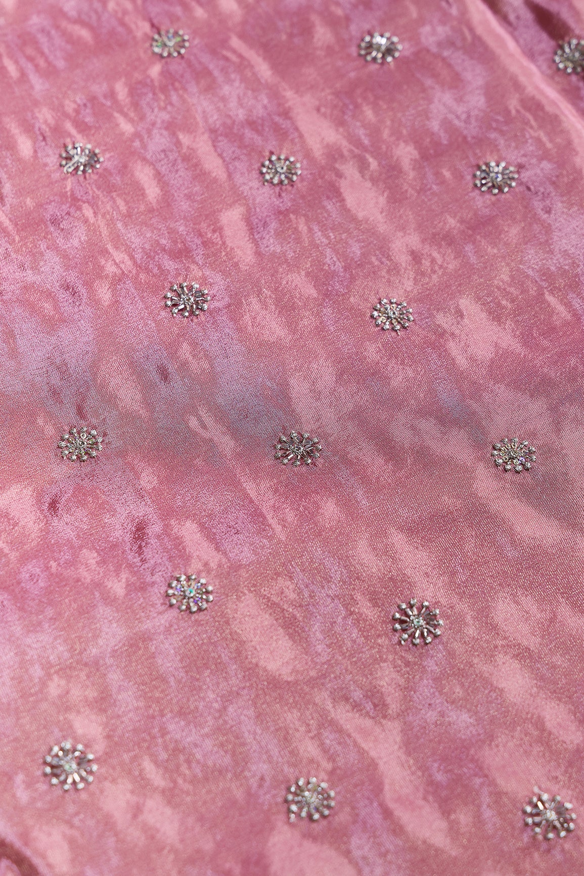 Multi Sequins & Beads With Zari Floral Butti Embroidery Work On Gajri Viscose Zari Tissue Fabric - doeraa