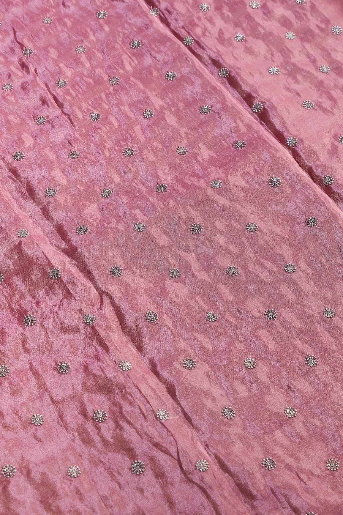 Multi Sequins & Beads With Zari Floral Butti Embroidery Work On Gajri Viscose Zari Tissue Fabric - doeraa