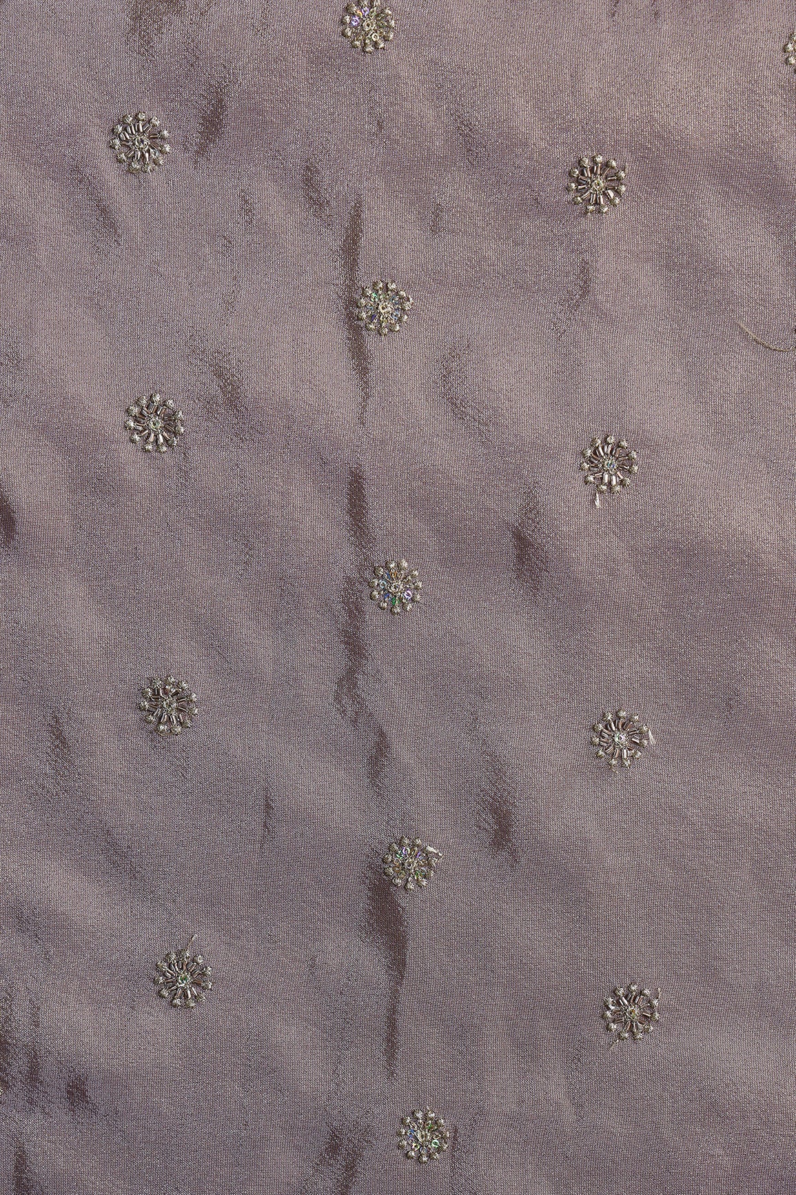 Multi Sequins & Beads With Zari Floral Butti Embroidery Work On Lavender Viscose Zari Tissue Fabric - doeraa