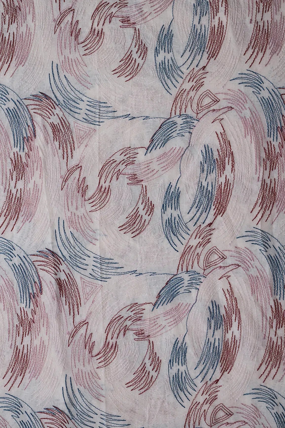 Multi Thread Abstract Embroidery Work On Off White Organic Cotton Fabric - doeraa
