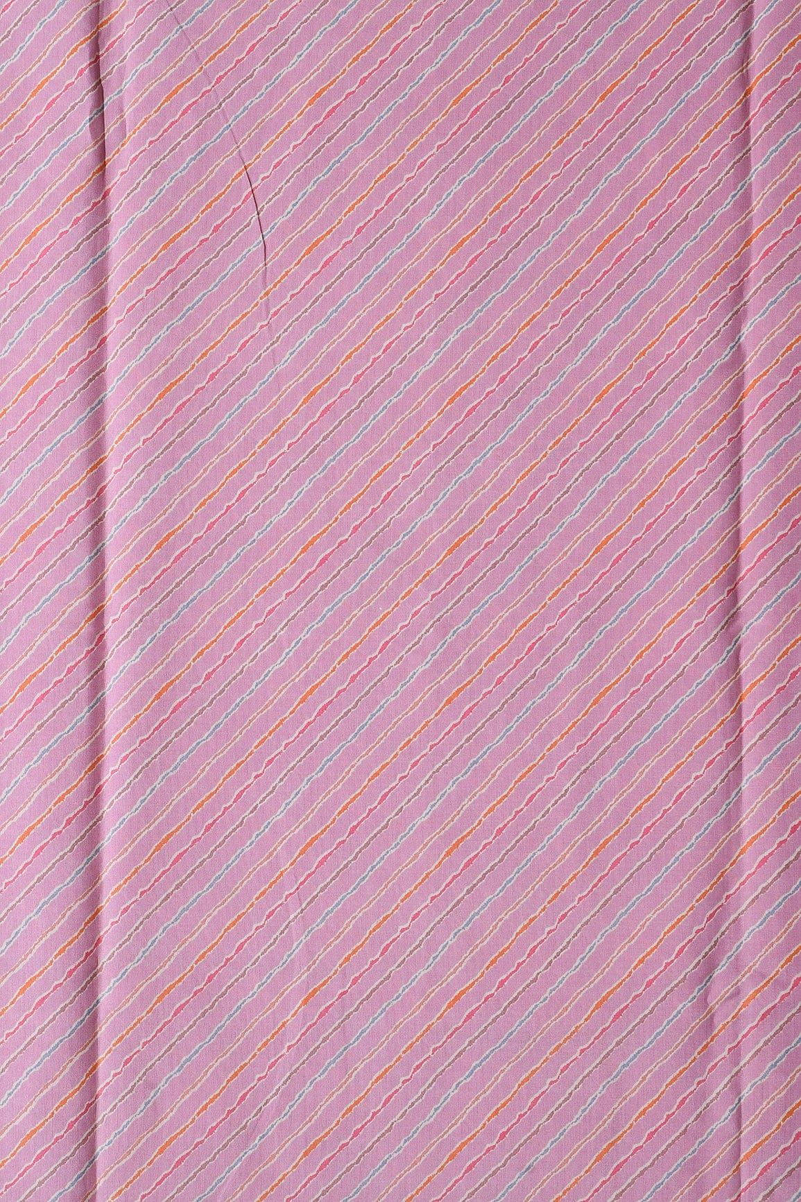 Multicolor Stripes Print On Lavender Pink Viscose Chanderi Silk Fabric - doeraa